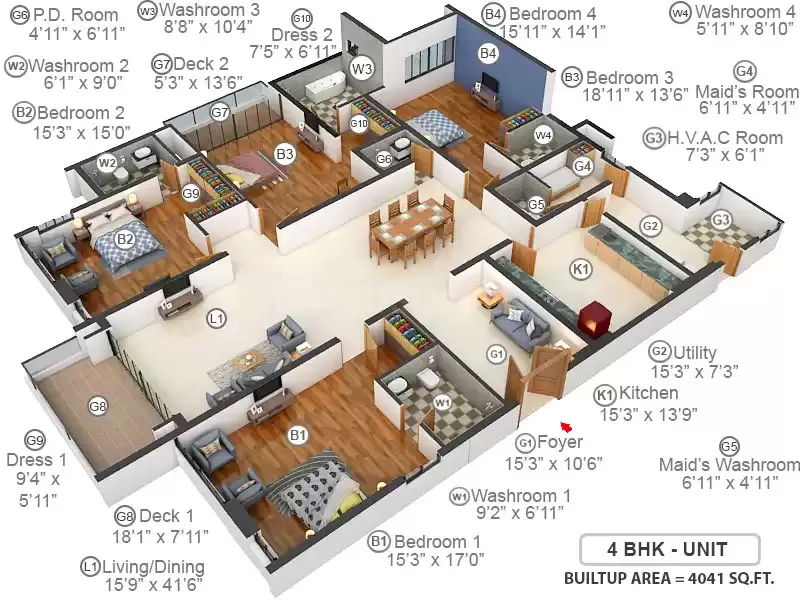 4 BHK floor plan