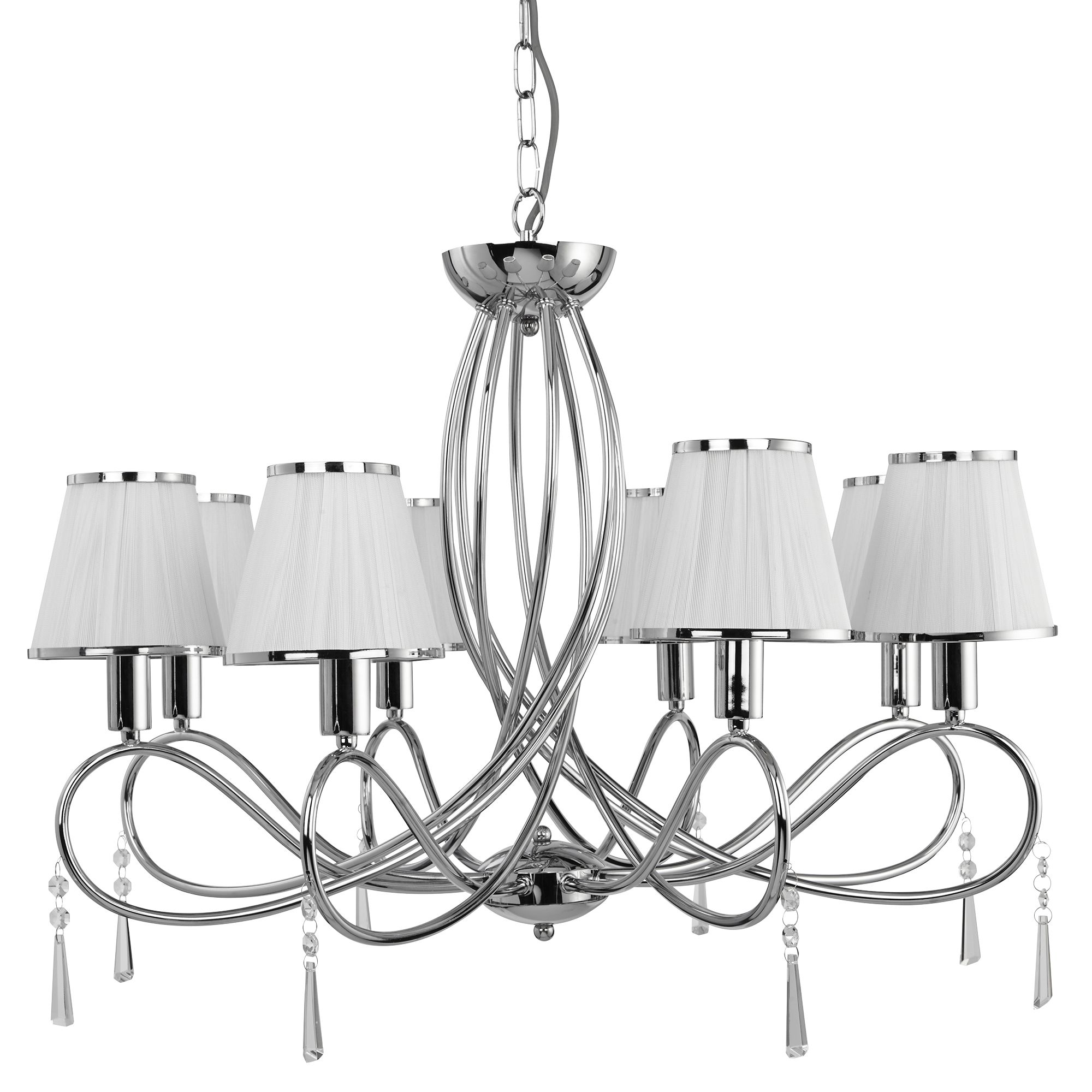 Chrome Metal Chandelier with White String Shade Chrome Metal Chandelier with White String Shade