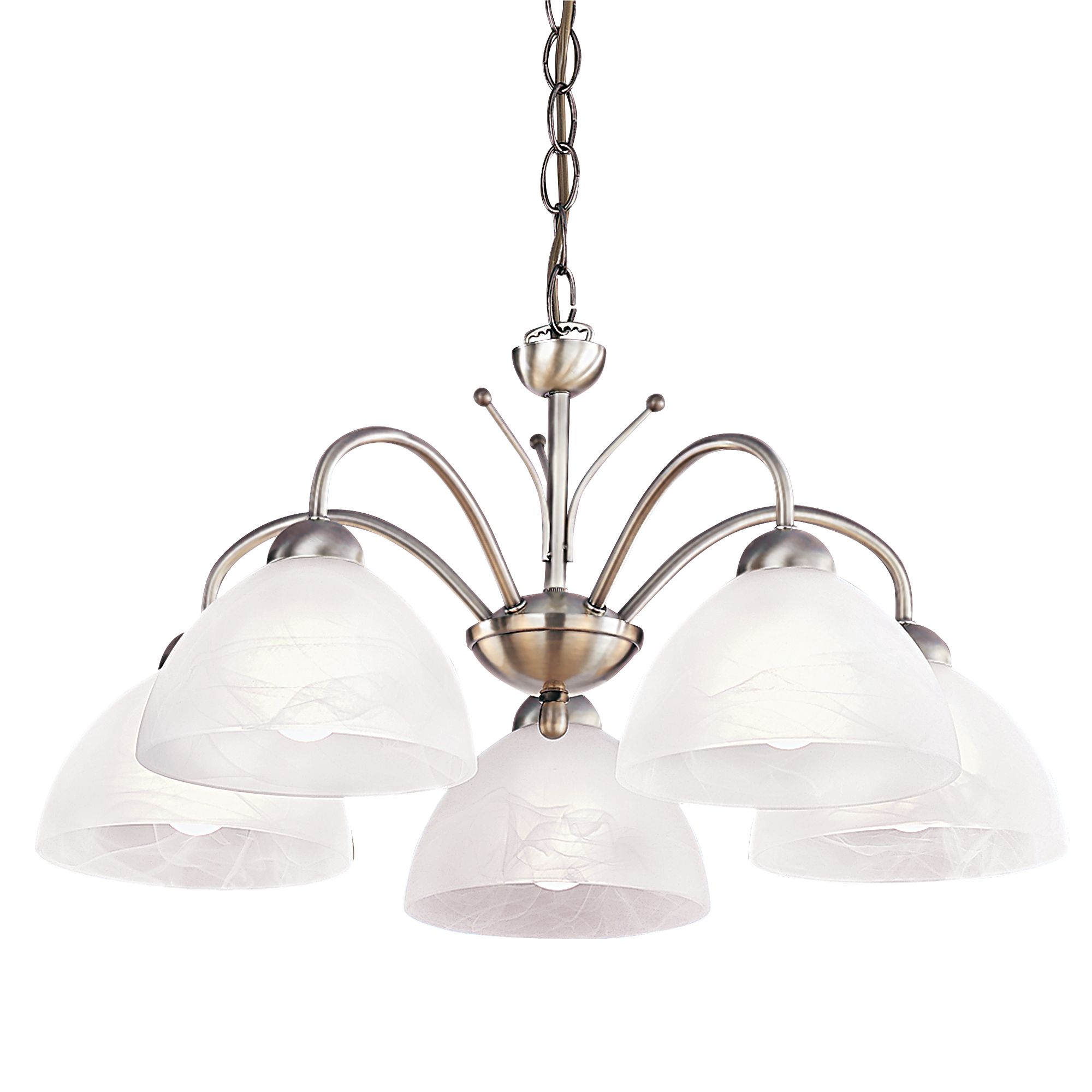 5 Light Brushed Nickel Finish Chandelier Fixture Alabaster Glass Shade Chain New 5 Light Brushed Nickel Finish Chandelier Fixture Alabaster Glass Shade Chain New