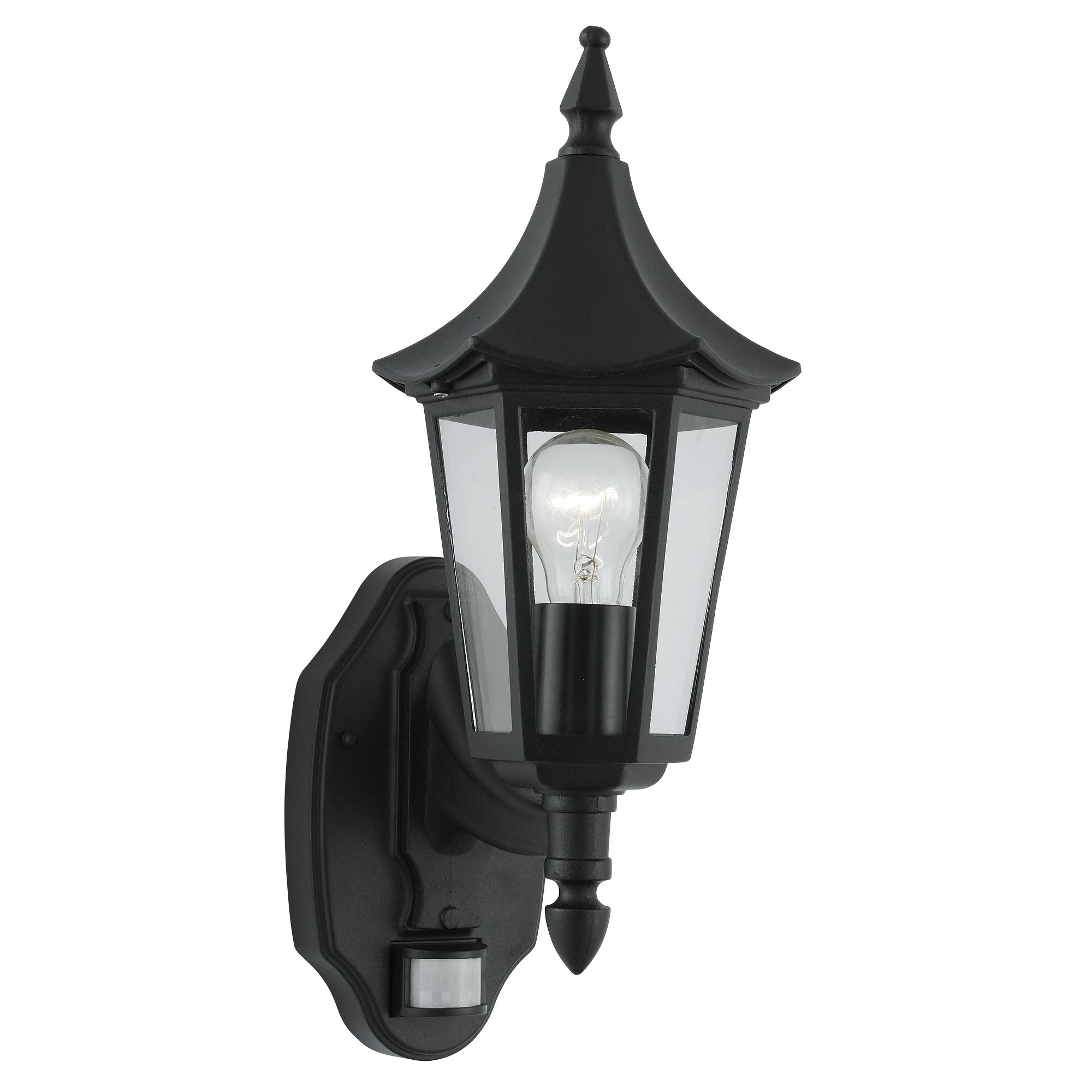 Bel Aire Aluminium Ip44 Black Outdoor Wall Light Clear Glass Sensor