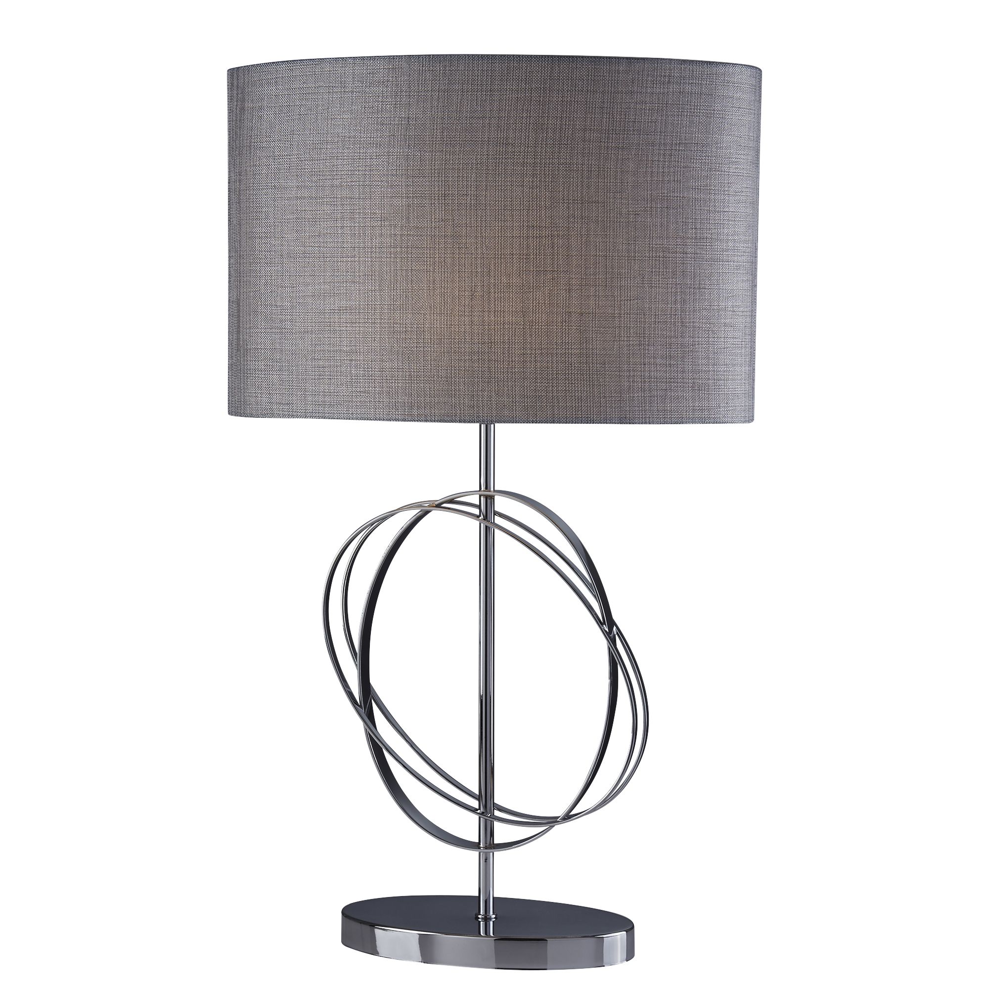 Chrome Rings Table Lamp With Silver Linen Oval Shade