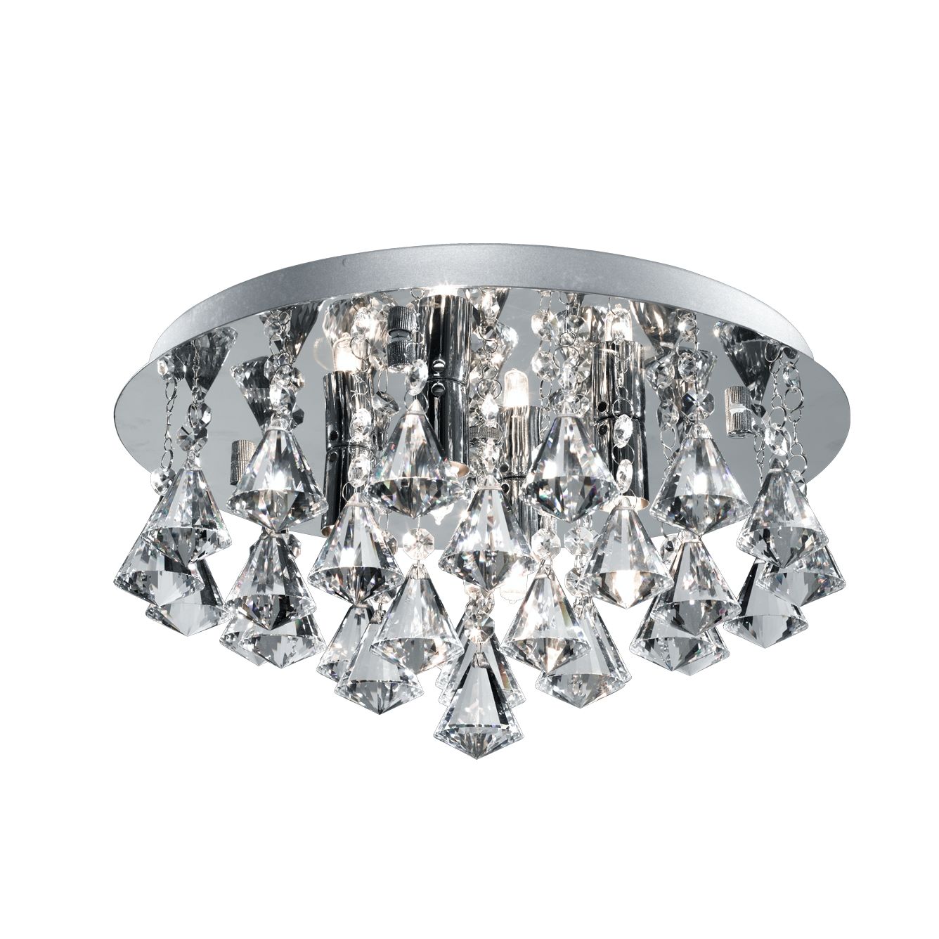 Hanna Ip44 Bathroom 4 Light Crystal Ceiling Flush Clear Pyramid Crystal Drops