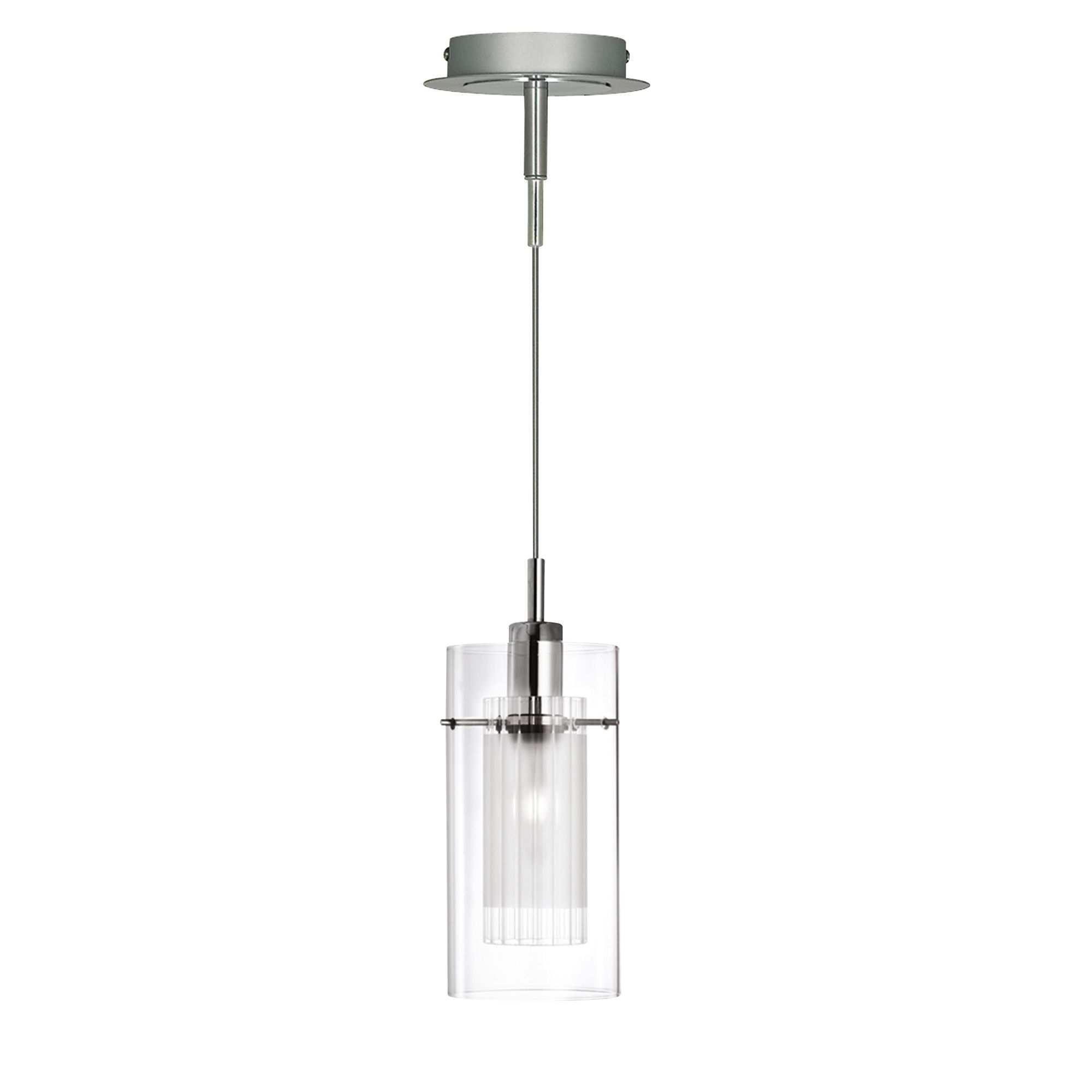 Duo 1 Chrome Pendant Light With Double Glass Cylinder Shade