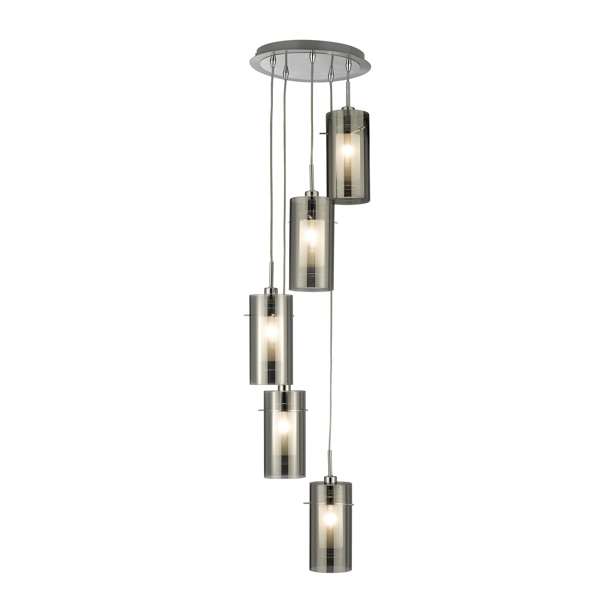 Duo 2 Chrome 5 Light Multi Drop Pendant With Smoked Glass Cylinder Shades It'll create real wow factor in. duo 2 chrome 5 light multi drop pendant