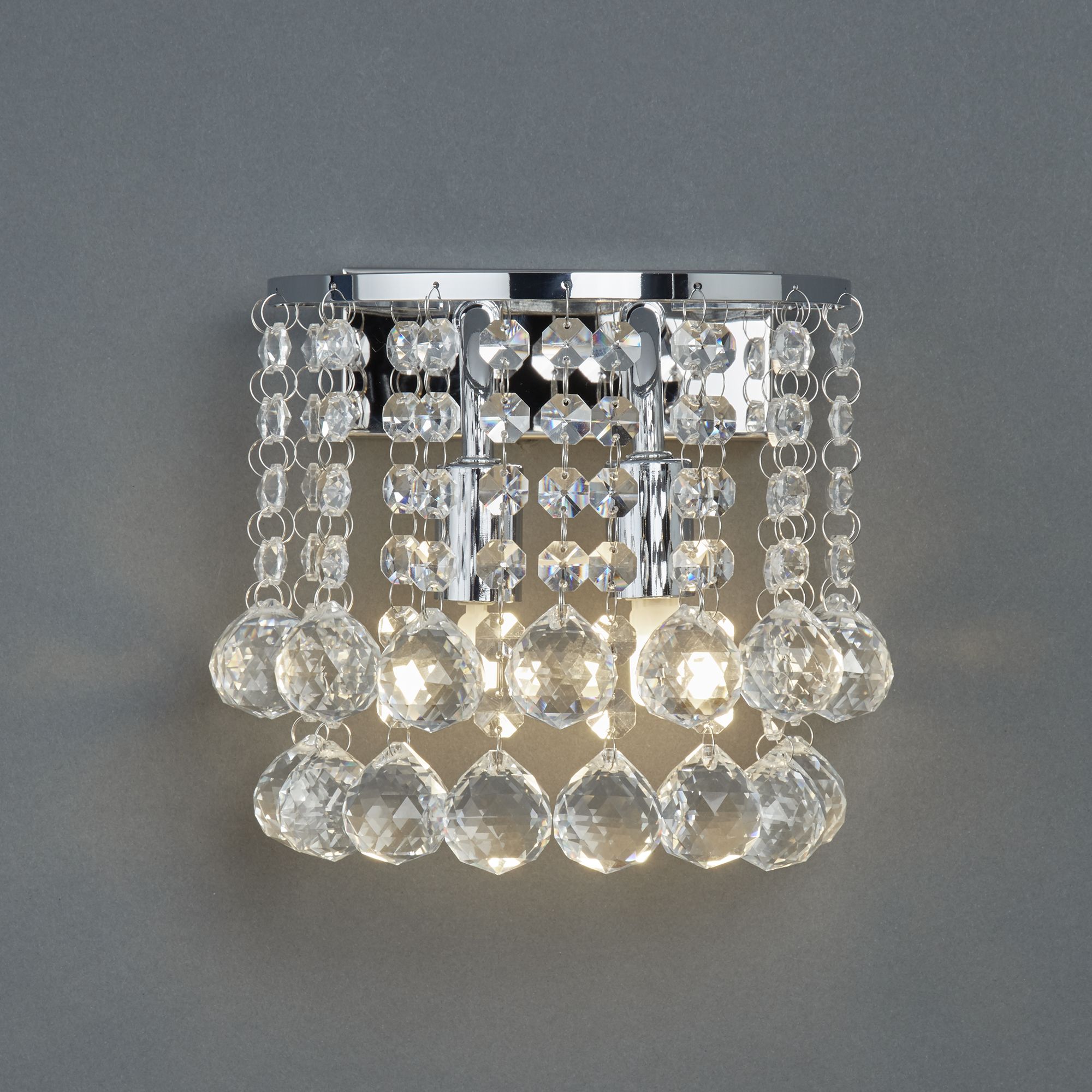Hanna Chrome 2 Light Round Wall Bracket With Clear Crystal Balls