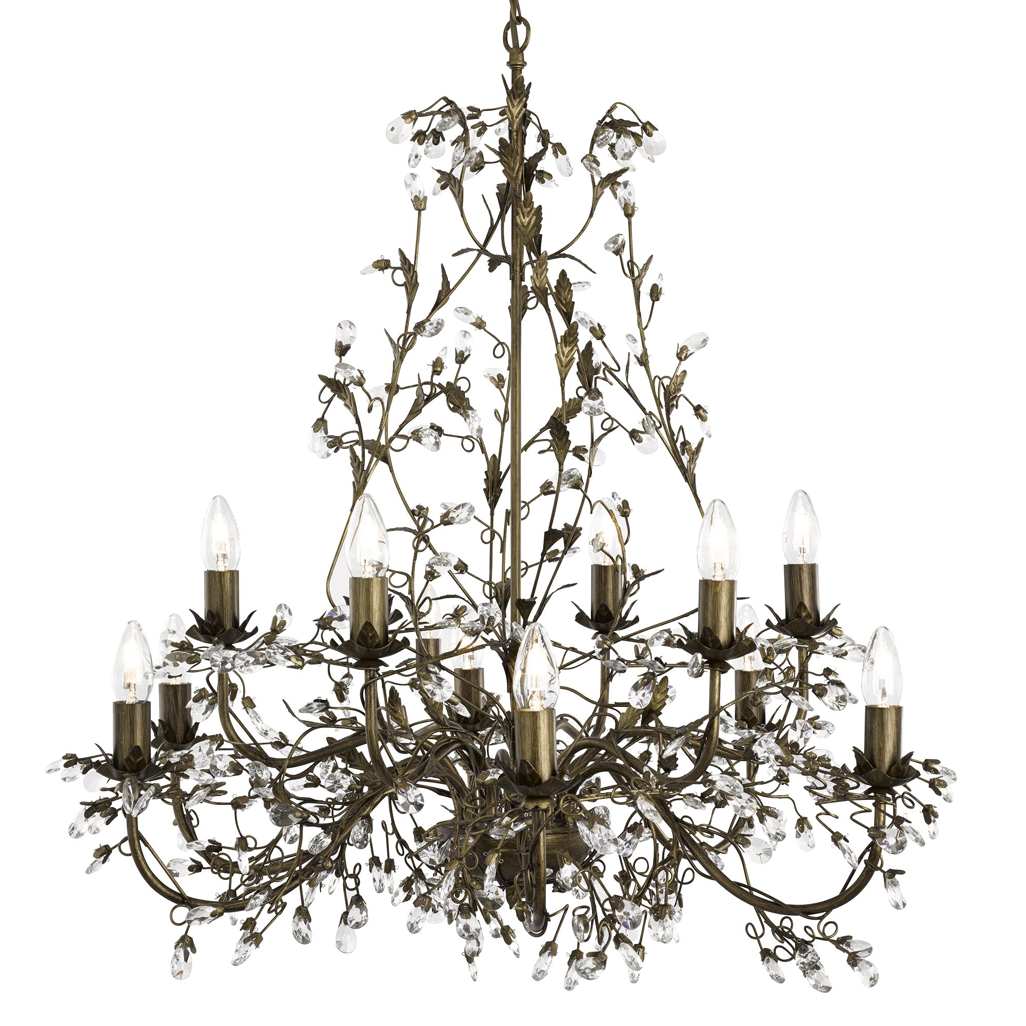 Antique Gold & Clear Crystal Glass 12 Light Chandelier Antique Gold & Clear Crystal Glass 12 Light Chandelier