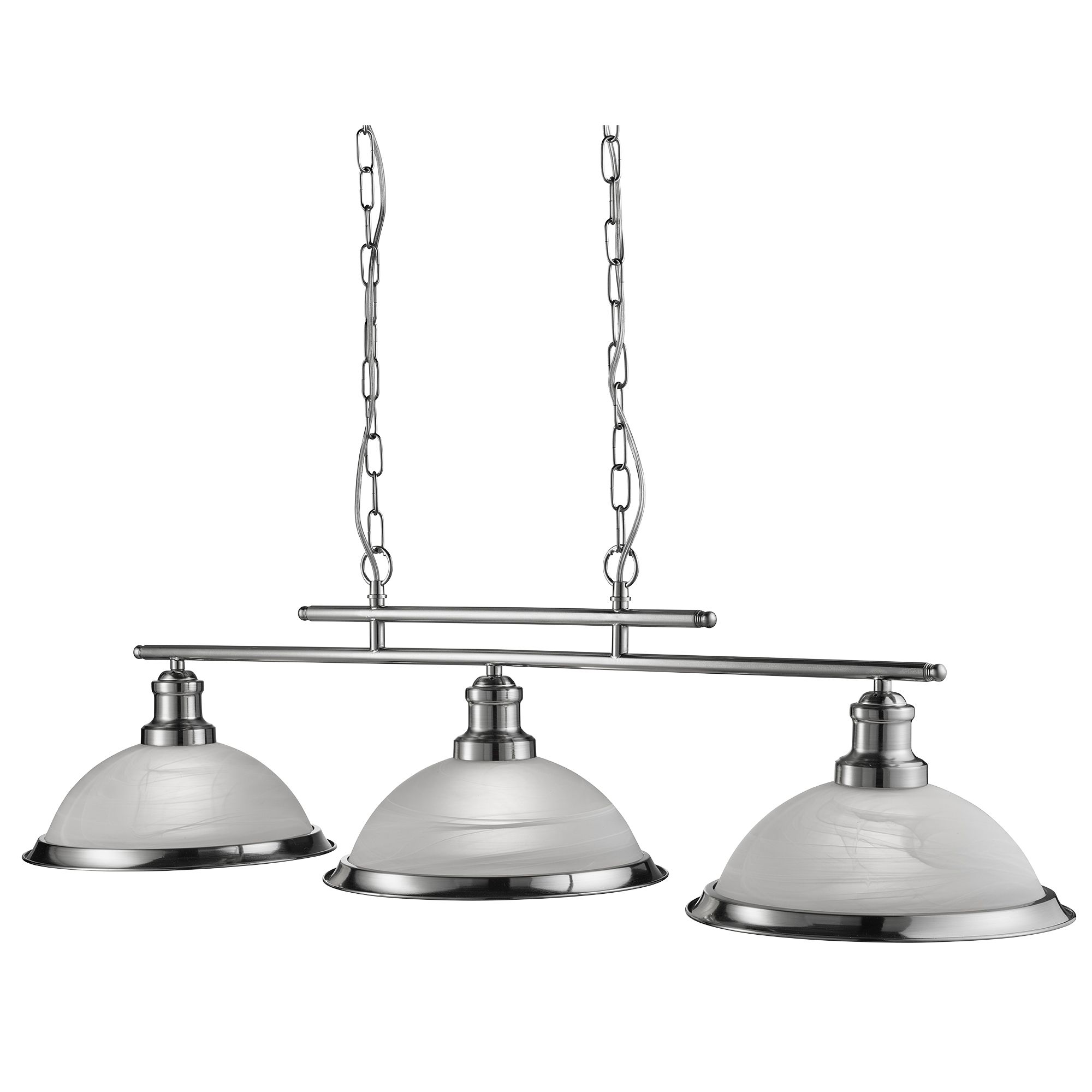 Bistro Satin Silver 3 Light Ceiling Bar Pendant With Marble Glass Shades
