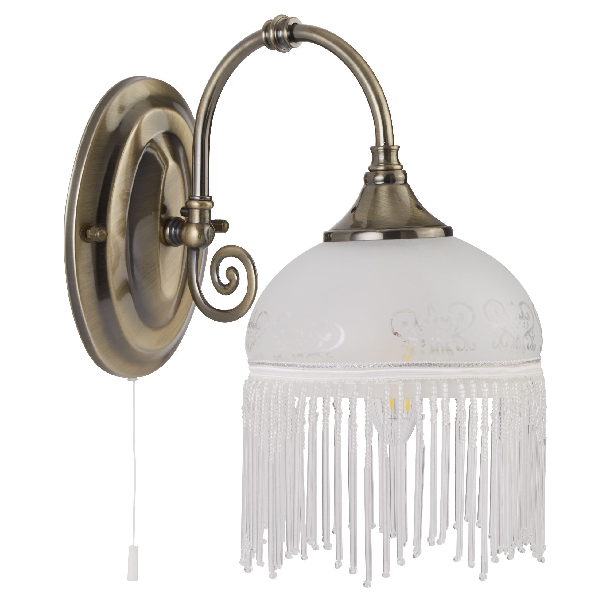 Victoriana Antique Brass Wall Light With Beaded Glass Fringe