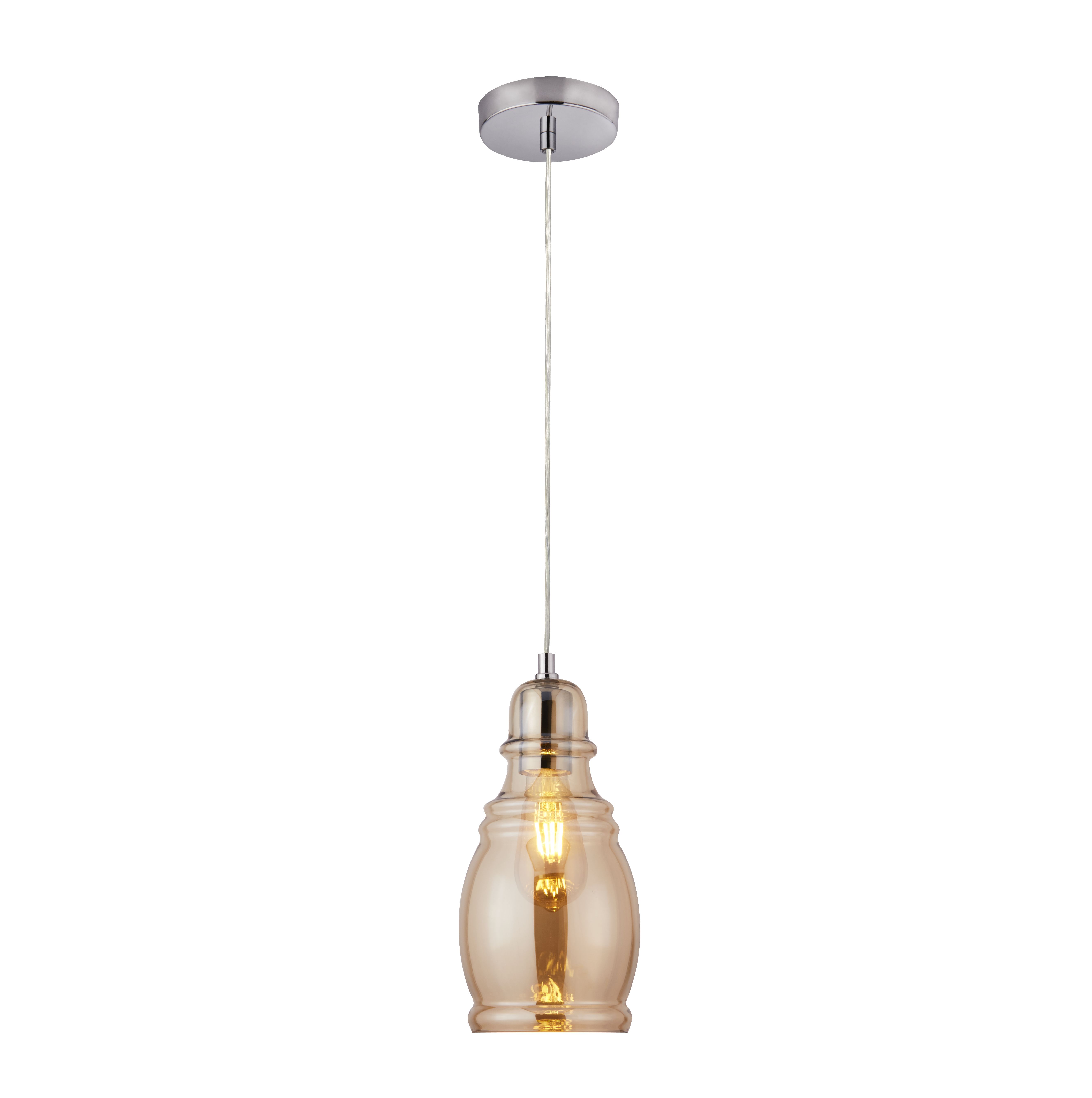 Olsson Chrome Pendant Light With Amber Glass Shade