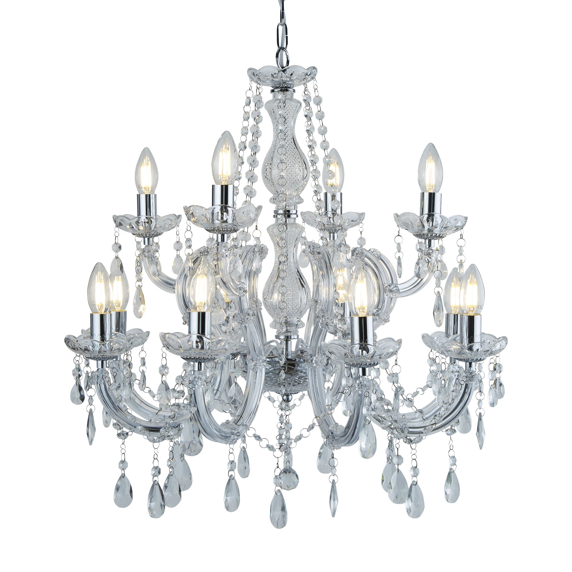 MARIE THERESE POLISHED BRASS 12 LIGHT CHANDELIER WITH CRYSTAL DROPS MARIE THERESE POLISHED BRASS 12 LIGHT CHANDELIER WITH CRYSTAL DROPS