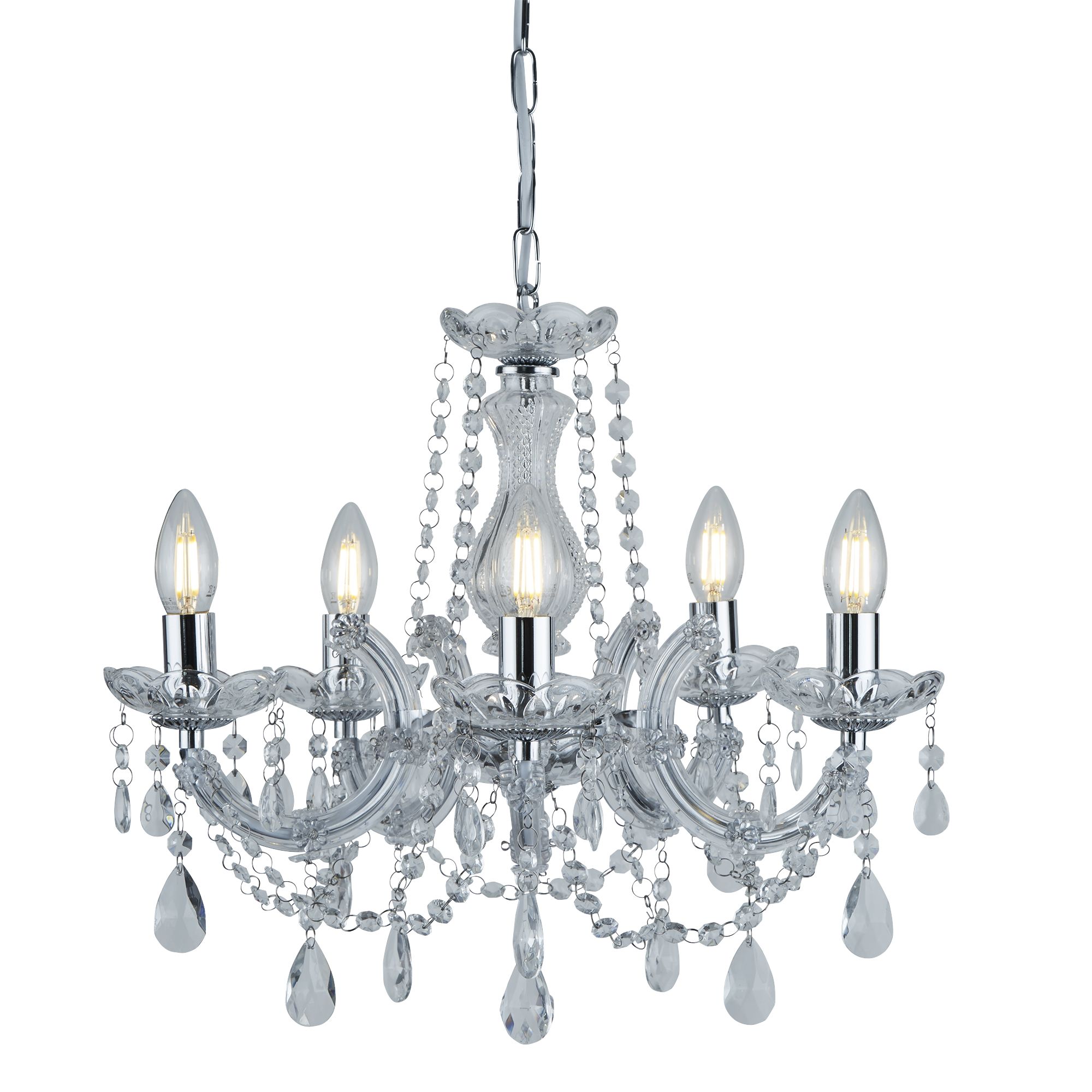 399 5 Marie Therese Chrome 5 Light Glass Chandelier with Crystal Droplets 399 5 Marie Therese Chrome 5 Light Glass Chandelier with Crystal Droplets