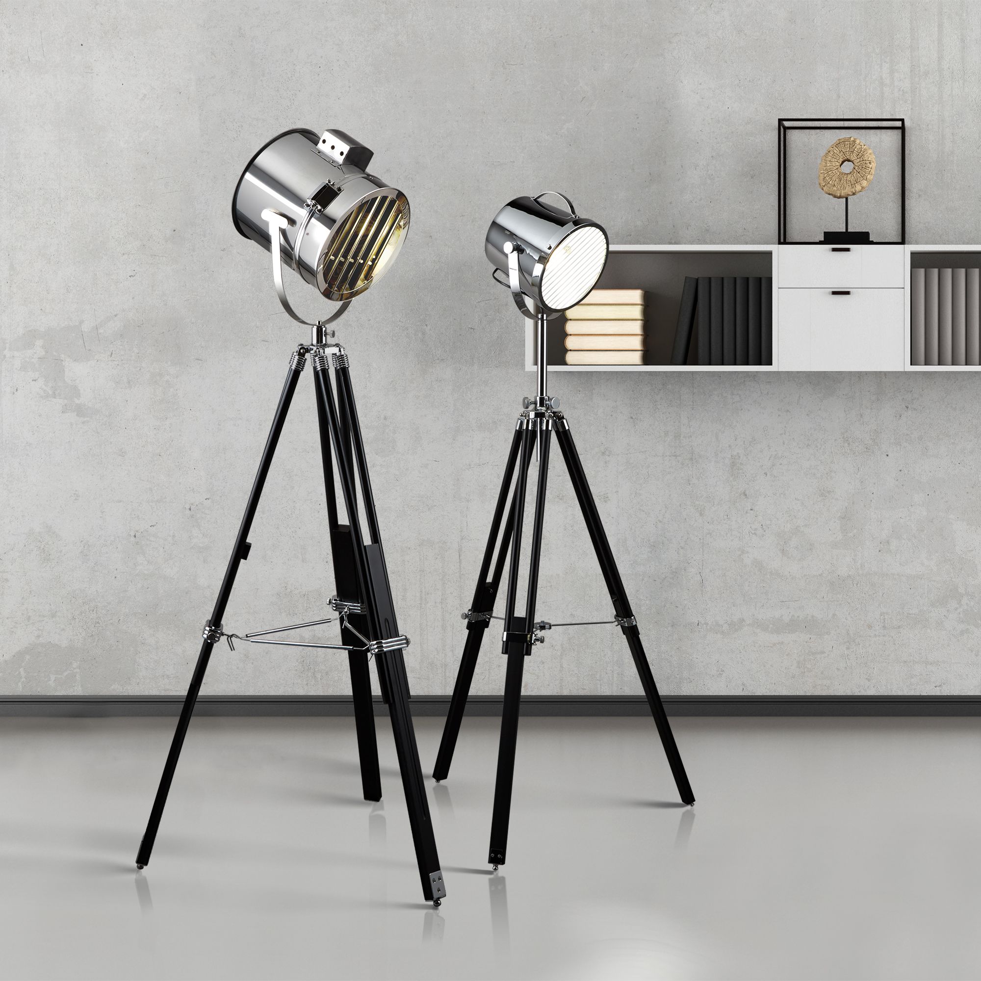 Large Chrome Stage Light Floor Lamp With Stylish Adjustable Shade