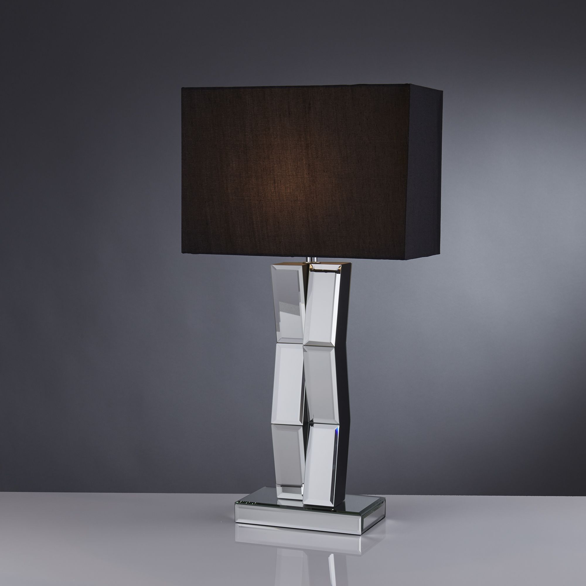 Mirrored Table Lamp With Black Oblong Table Lamp With White Oblong Faux Silk