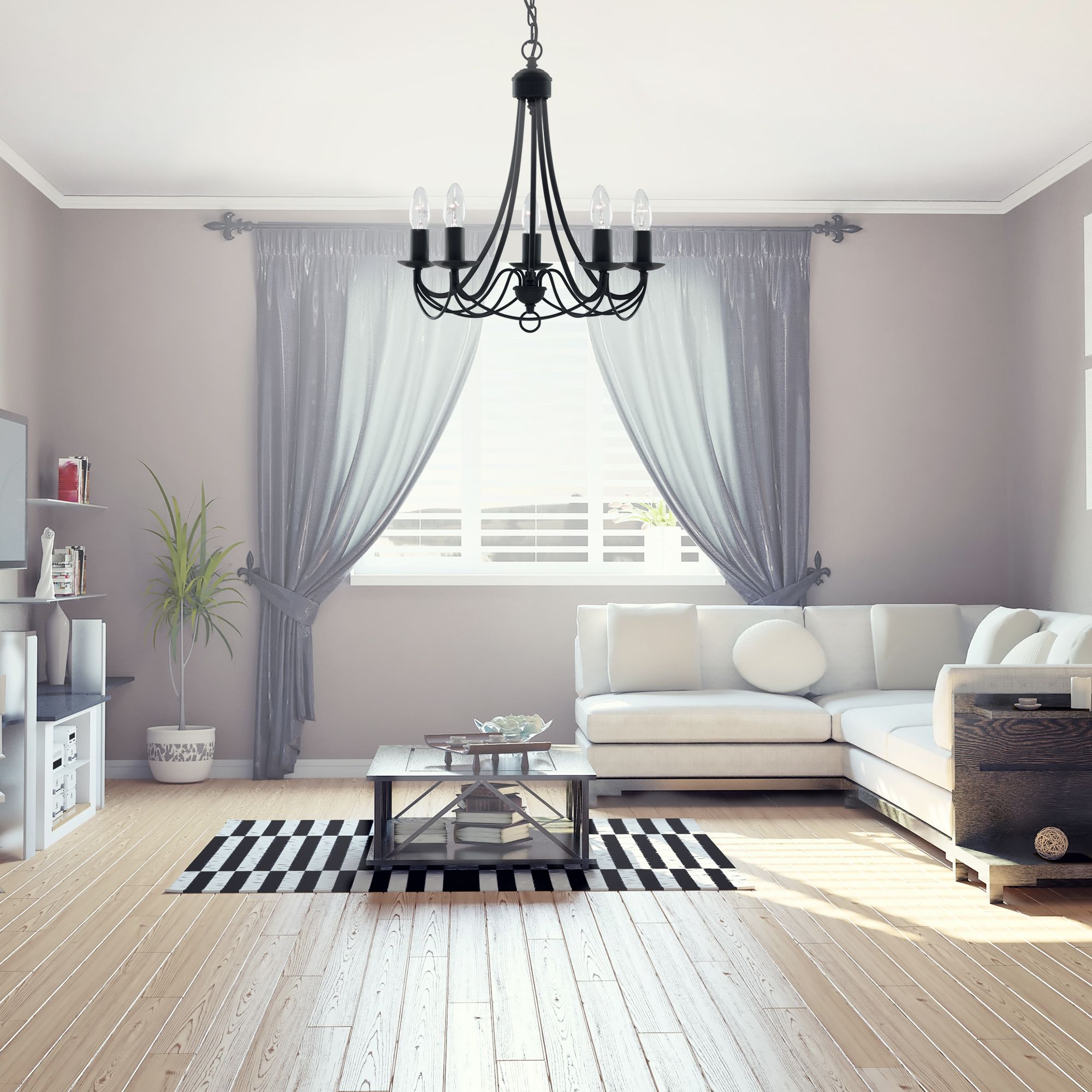 maypole matt black 5 light multi arm fitting birdcage design switched