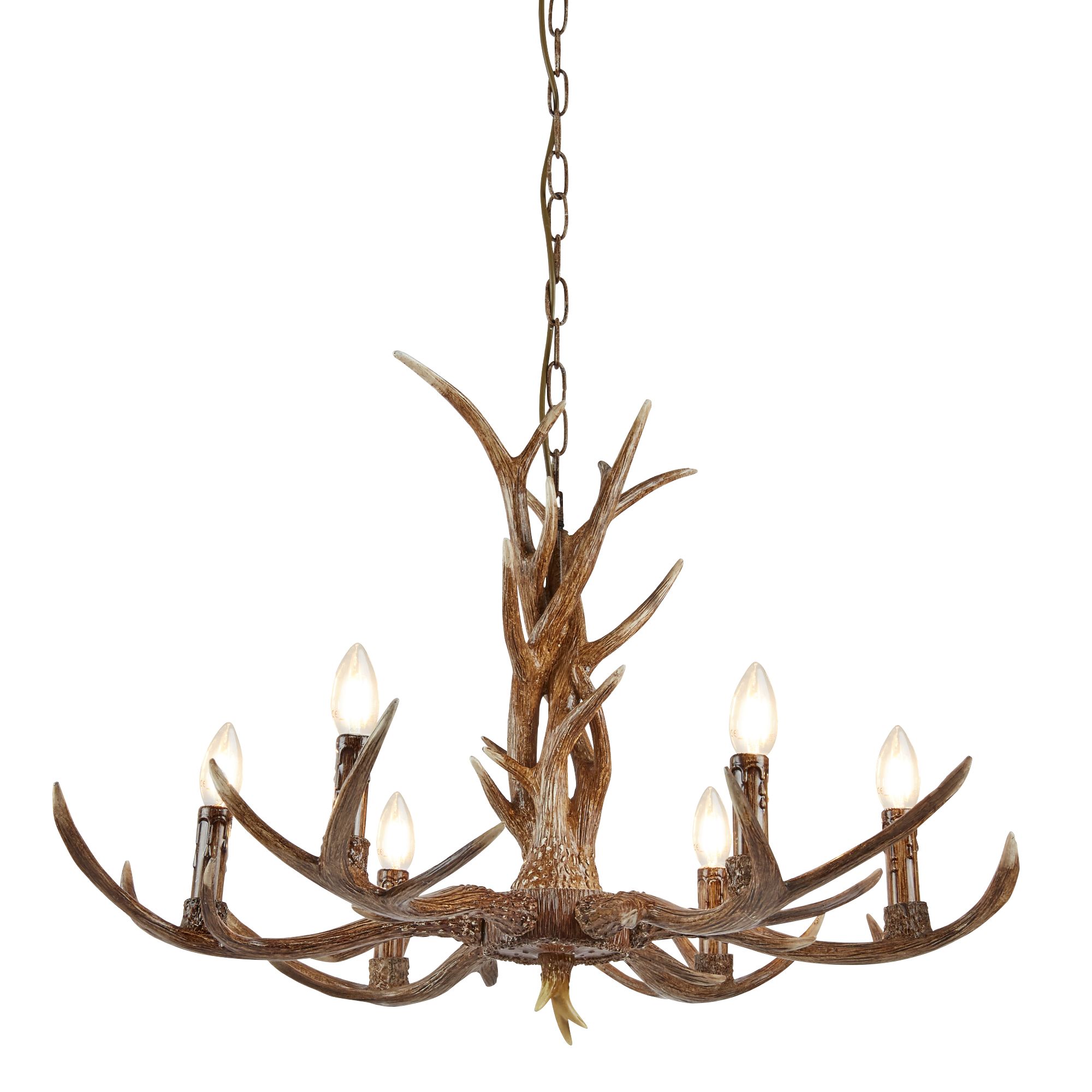 6 Light Antler Ceiling Fitting Rustic Brown Resin Finish