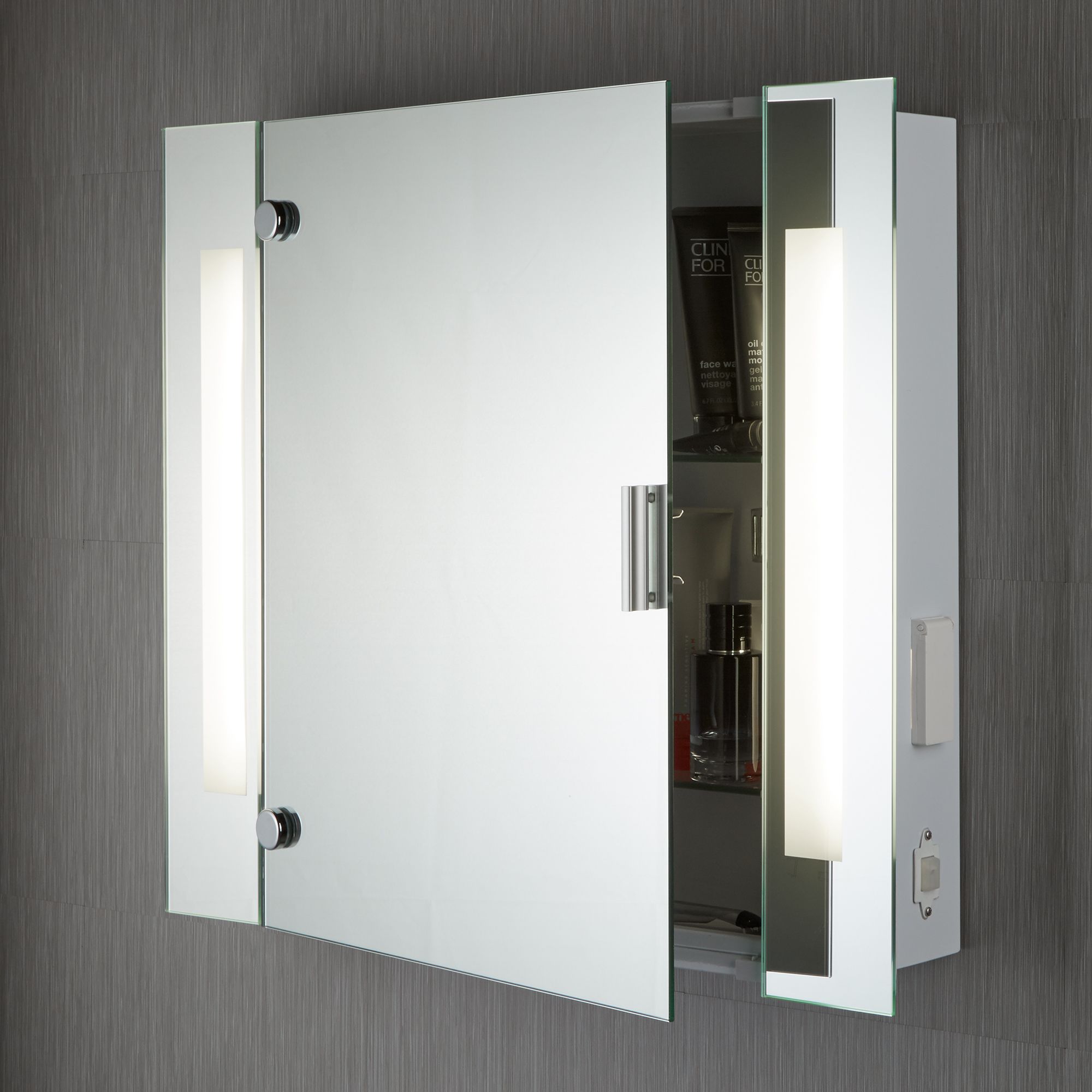 Ip44 Illuminated Bathroom Mirror Cabinet With Shaver Socket Switched