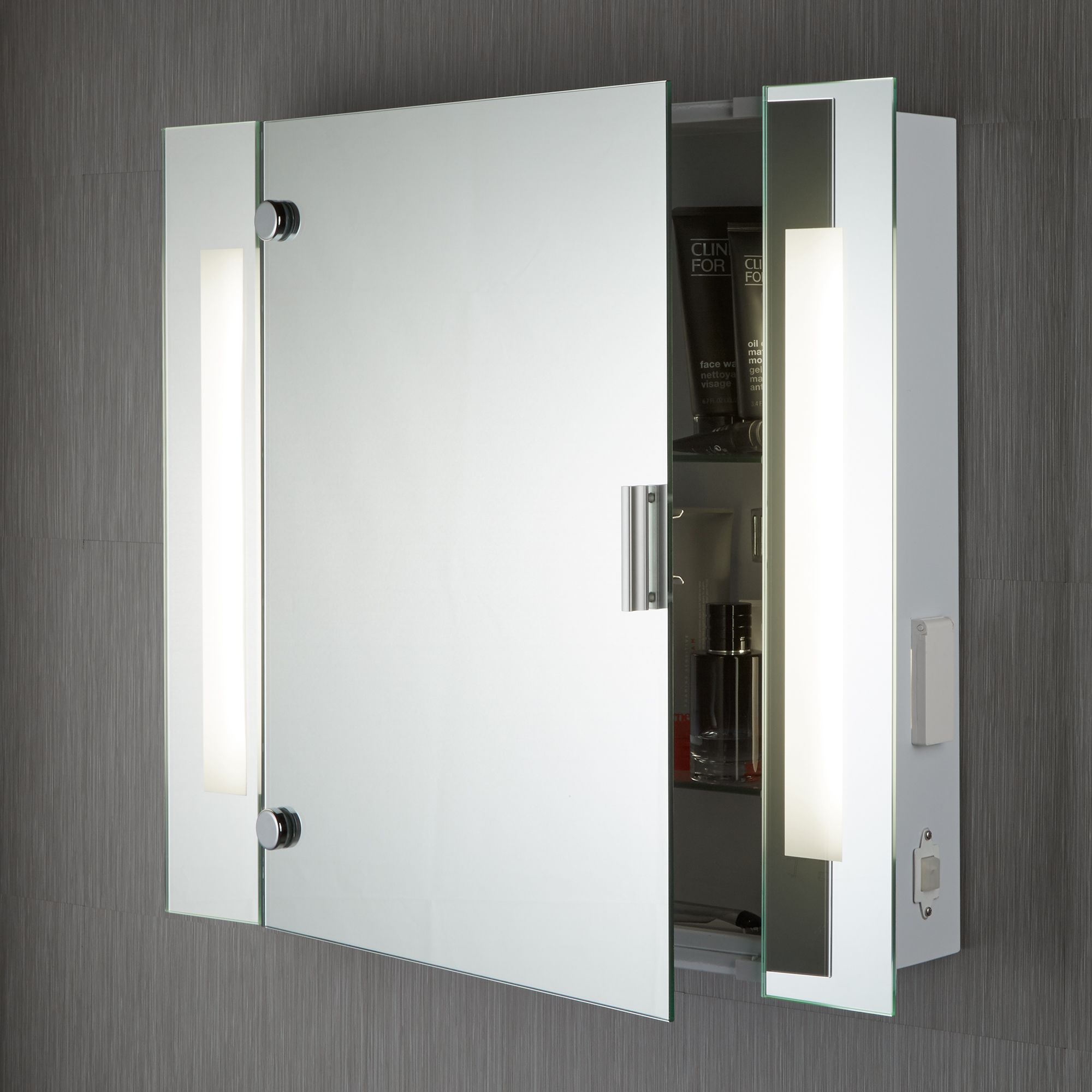 Ip44 Illuminated Bathroom Mirror Cabinet With Shaver Socket