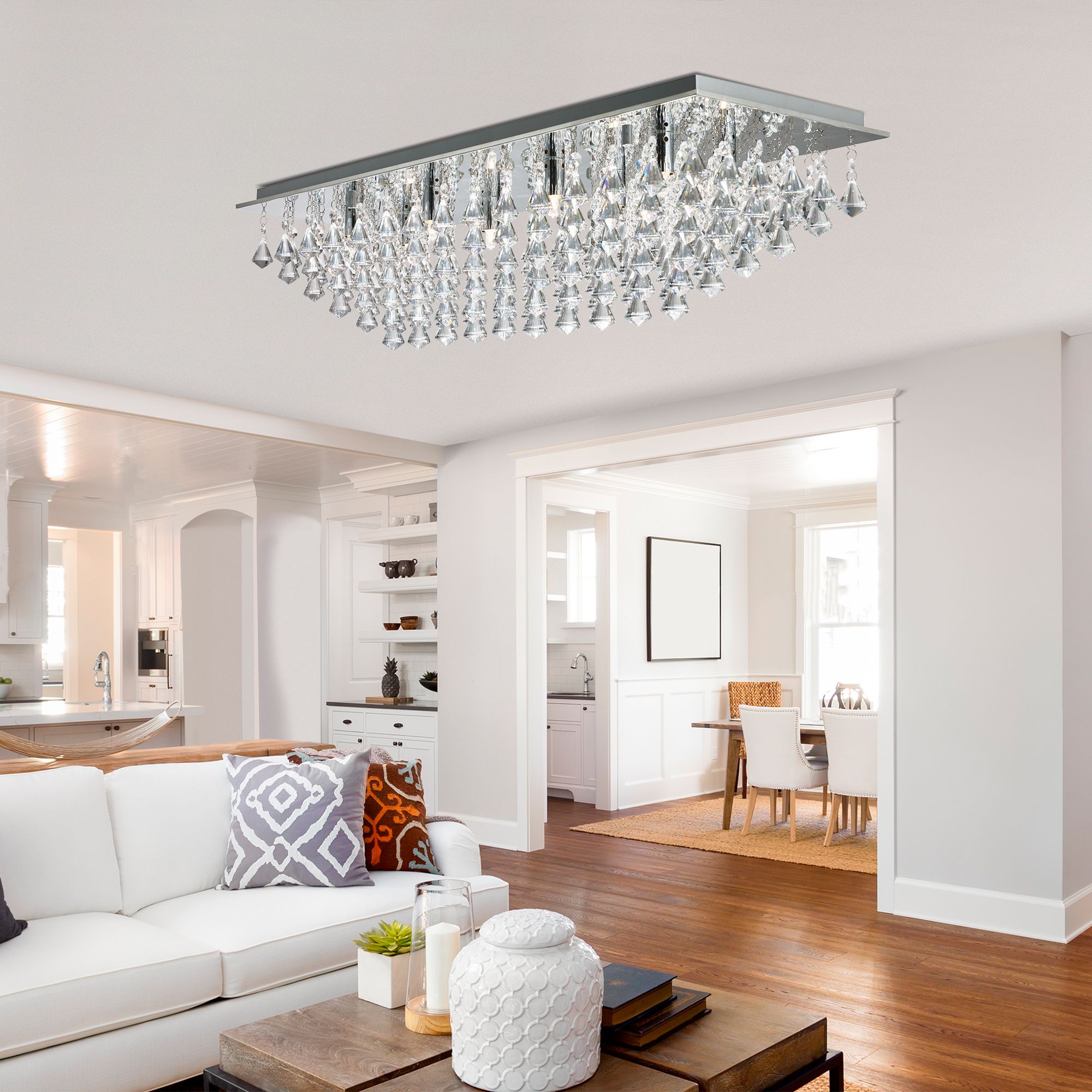 Hanna Chrome 8 Light Ceiling Fitting With Clear Crystal Drops