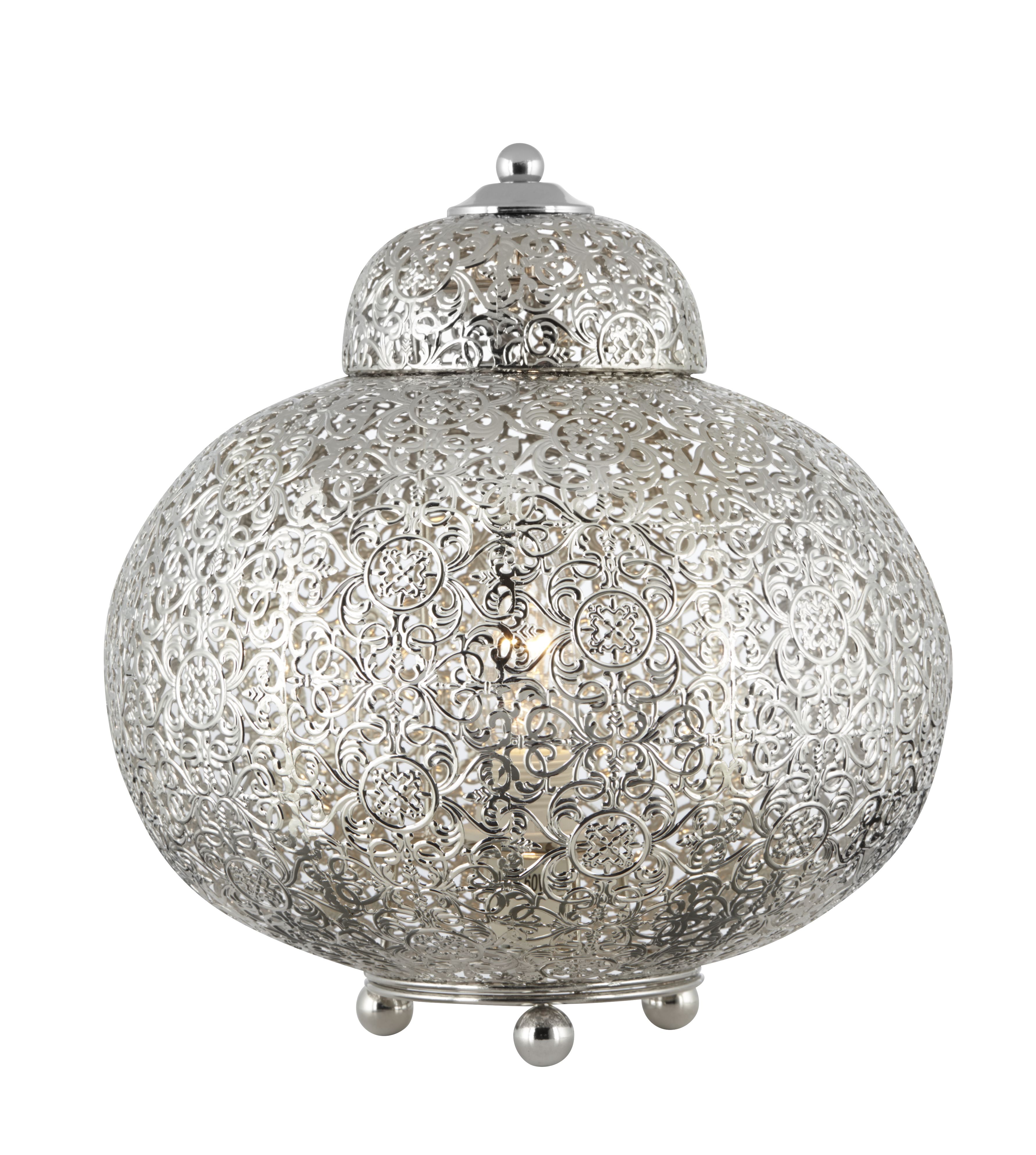 Moroccan Shiny Nickel Table Lamp With Patterned Finish