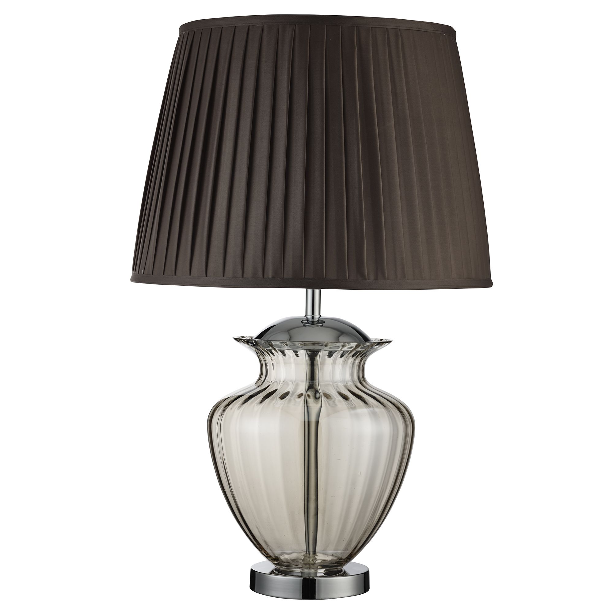 Chrome Urn Table Lamp With Amber Glass Centre Pleated Shade