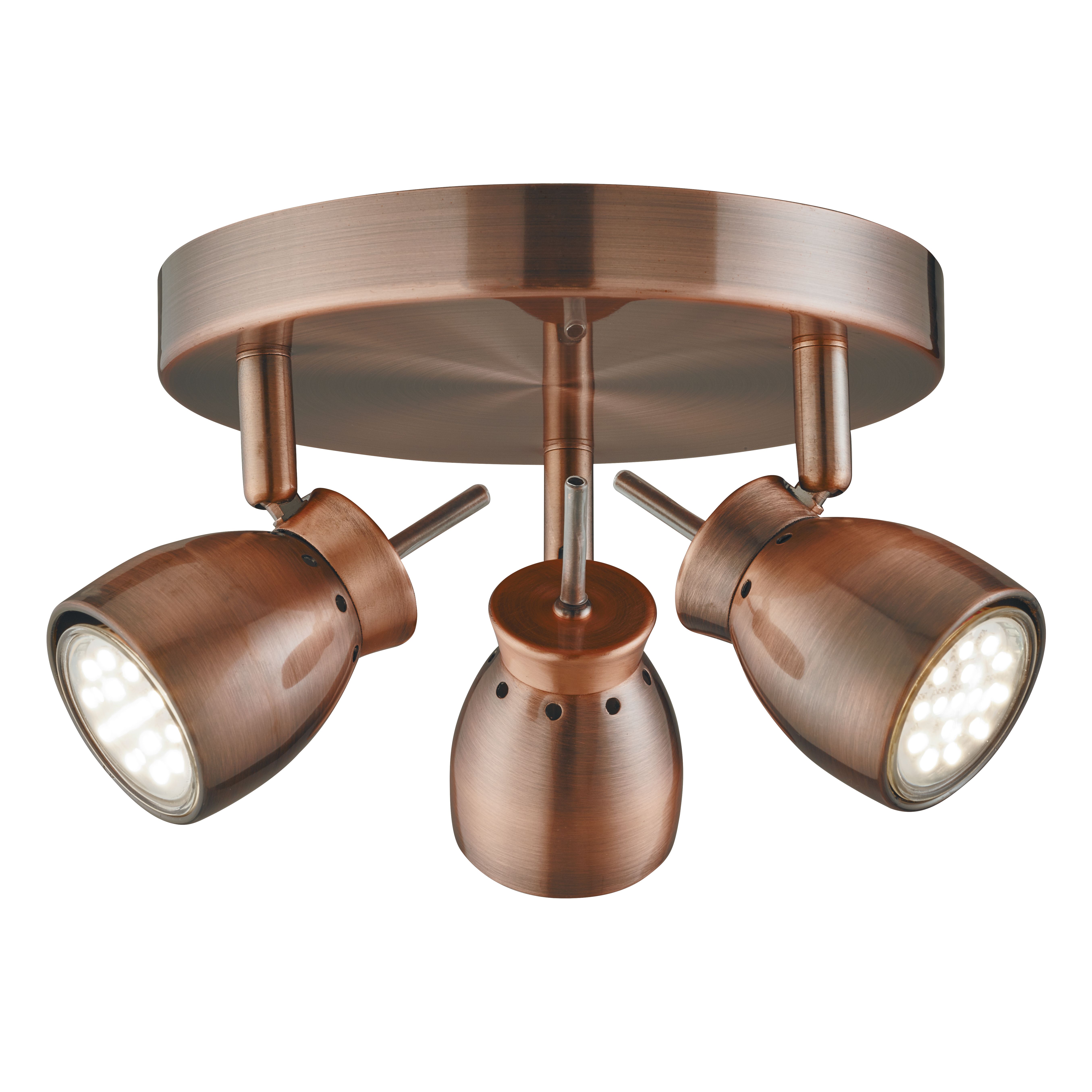 Jupiter Antique Copper 3 Light Ceiling Spotlight With Round Plate