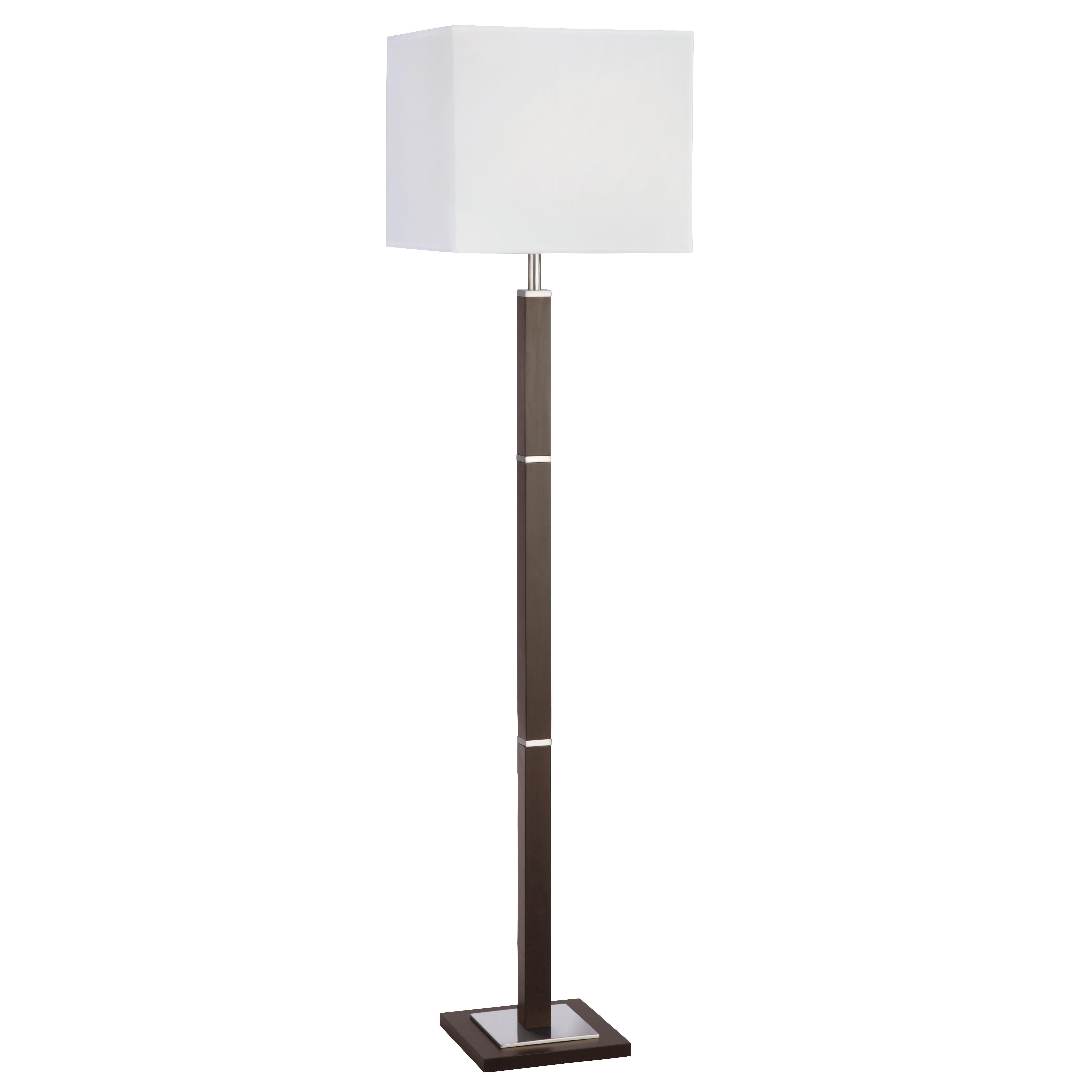Waverley Brown Wood Floor Lamp With Satin Silver Trim