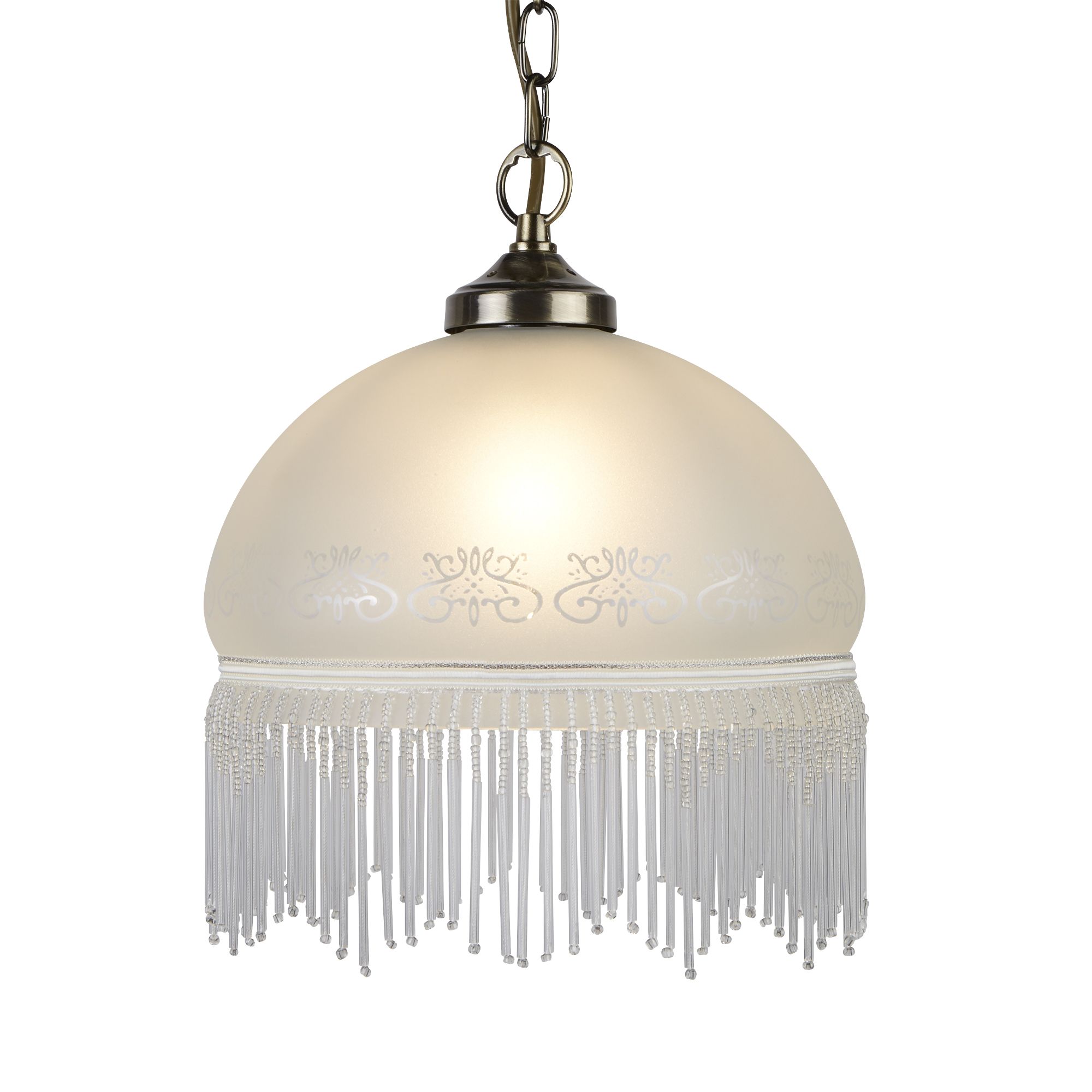 Victoriana Antique Brass Pendant Light With Beaded Glass Fringe