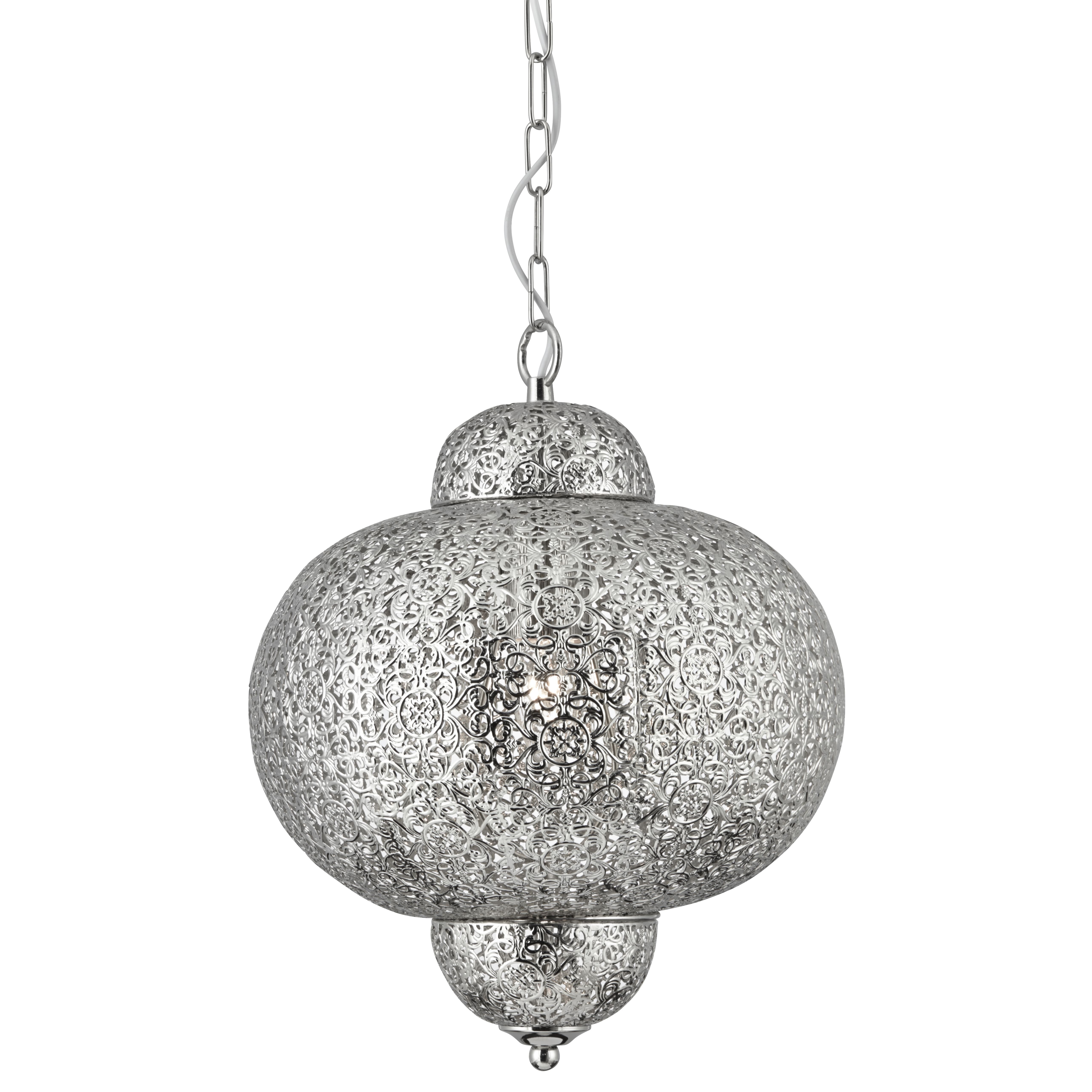 Moroccan Style Shiny Nickel Pendant Light With Patterned Finish