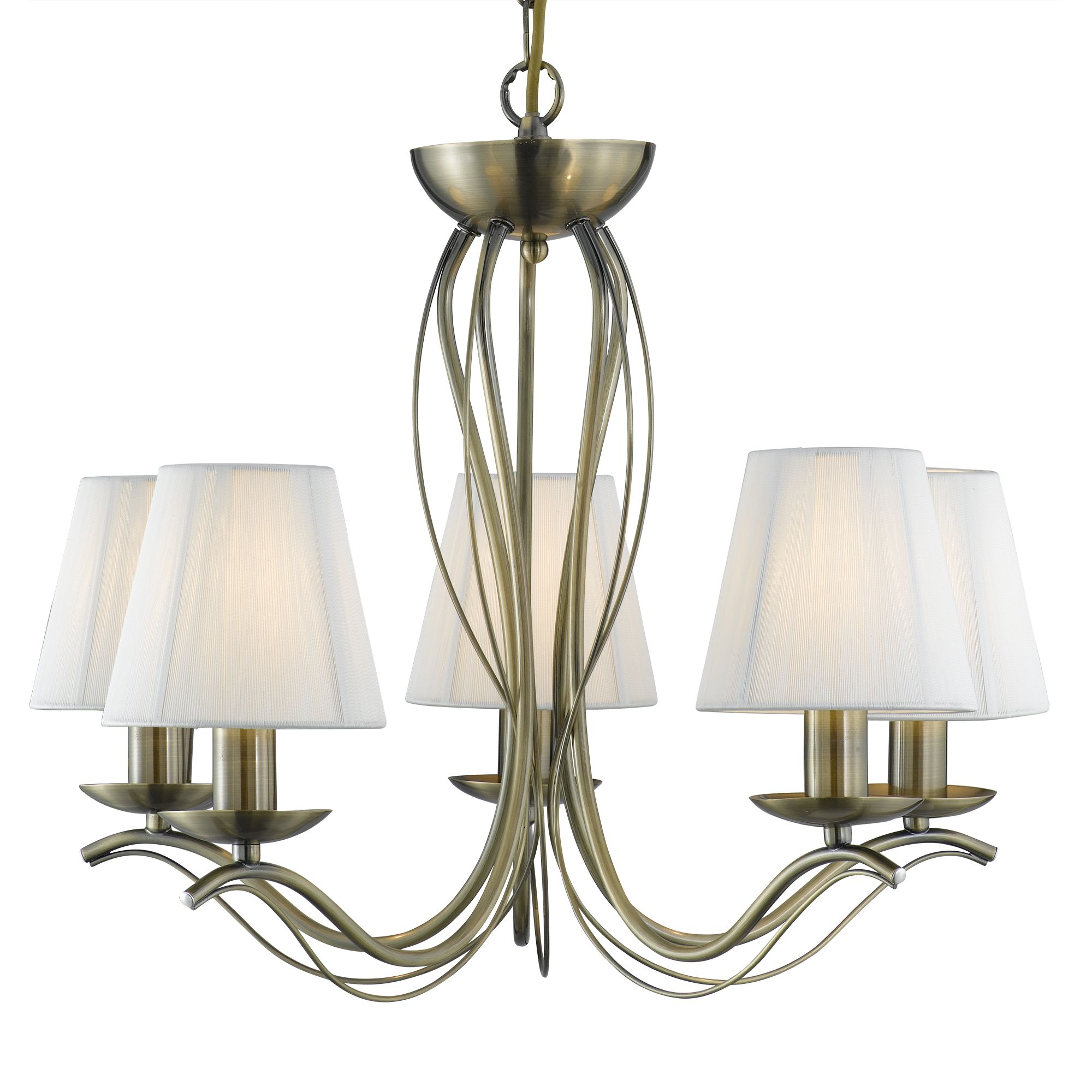 Andretti Antique Brass 5 Light Fitting With Cream String Shades