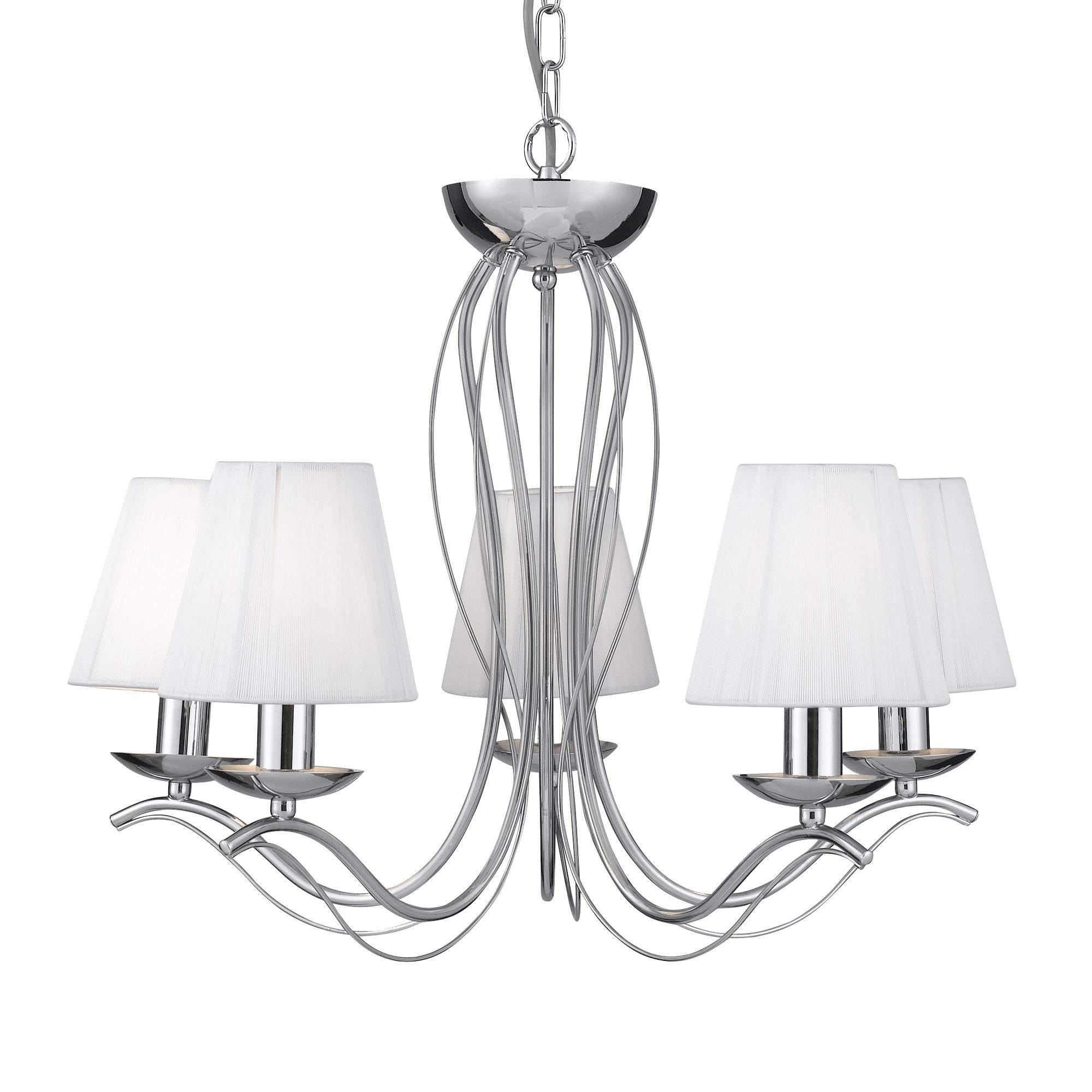 Chrome Metal Chandelier with White String Shade Chrome Metal Chandelier with White String Shade