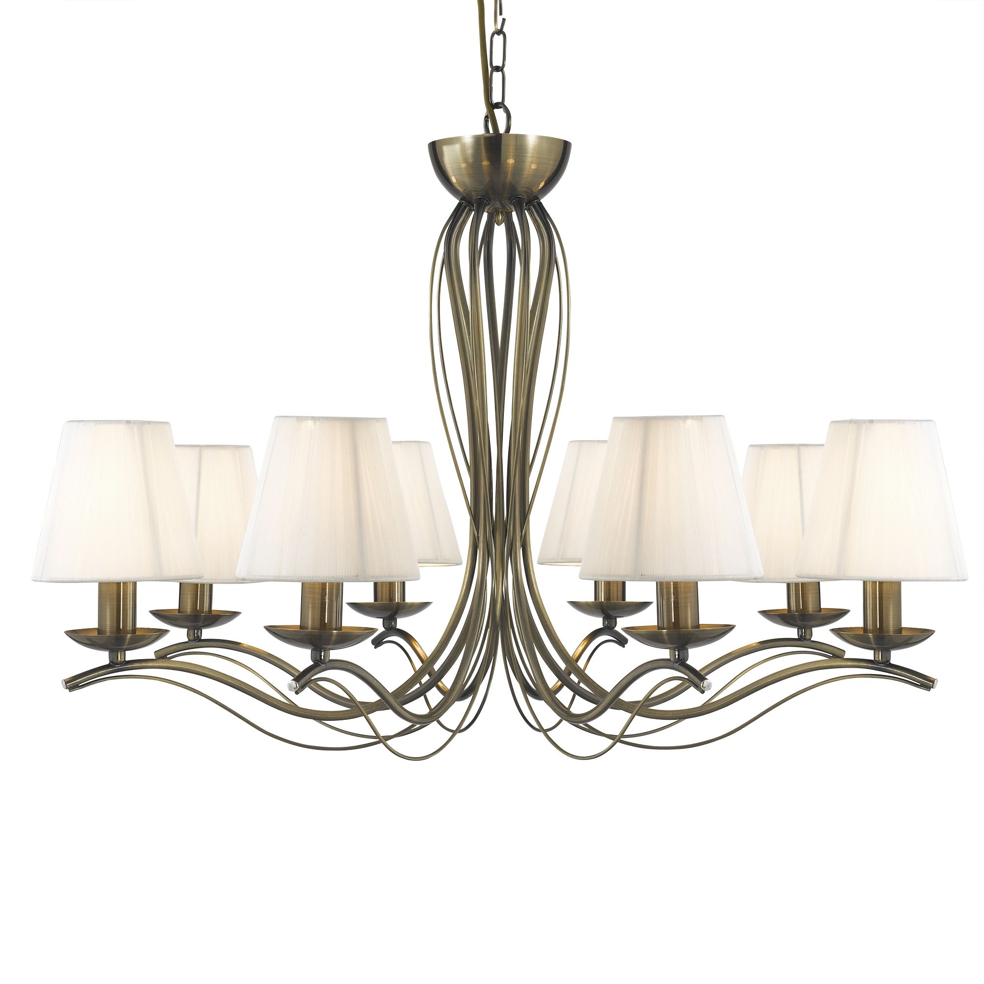 Andretti Antique Brass 8 Light Fitting With Cream String Shades