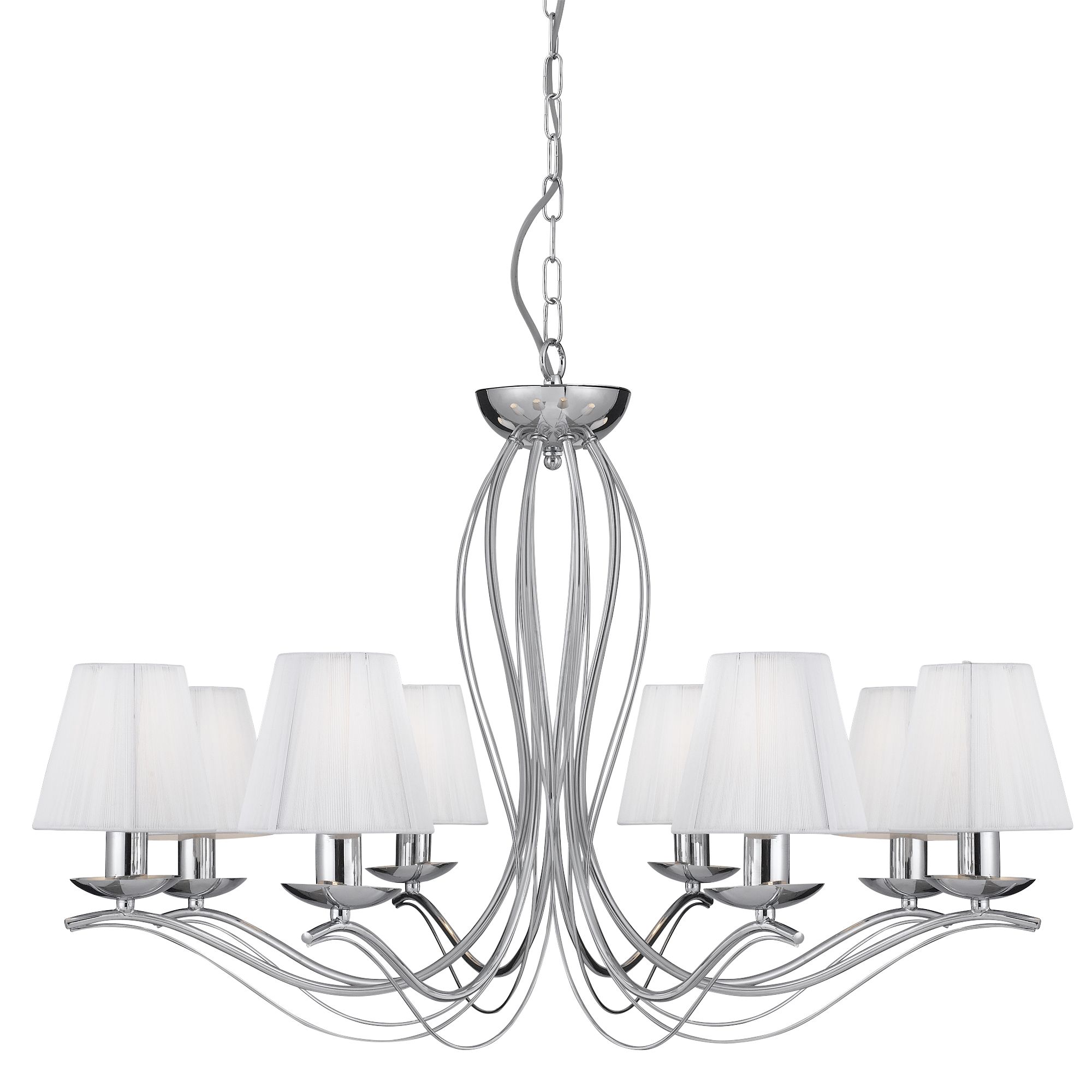 Chrome Metal Chandelier with White String Shade Chrome Metal Chandelier with White String Shade