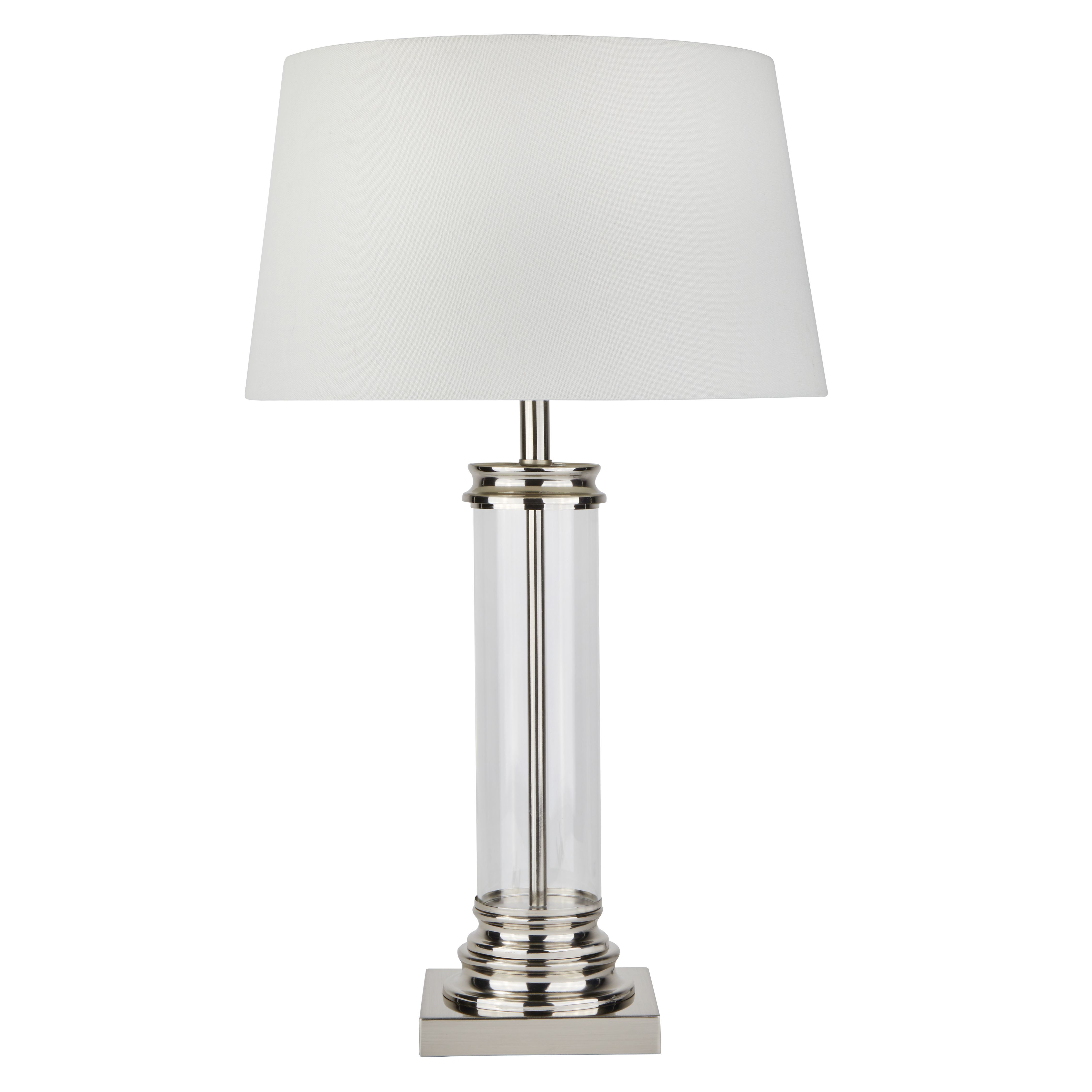 Pedestal Table Lamp Glass Column Antique Brass Base