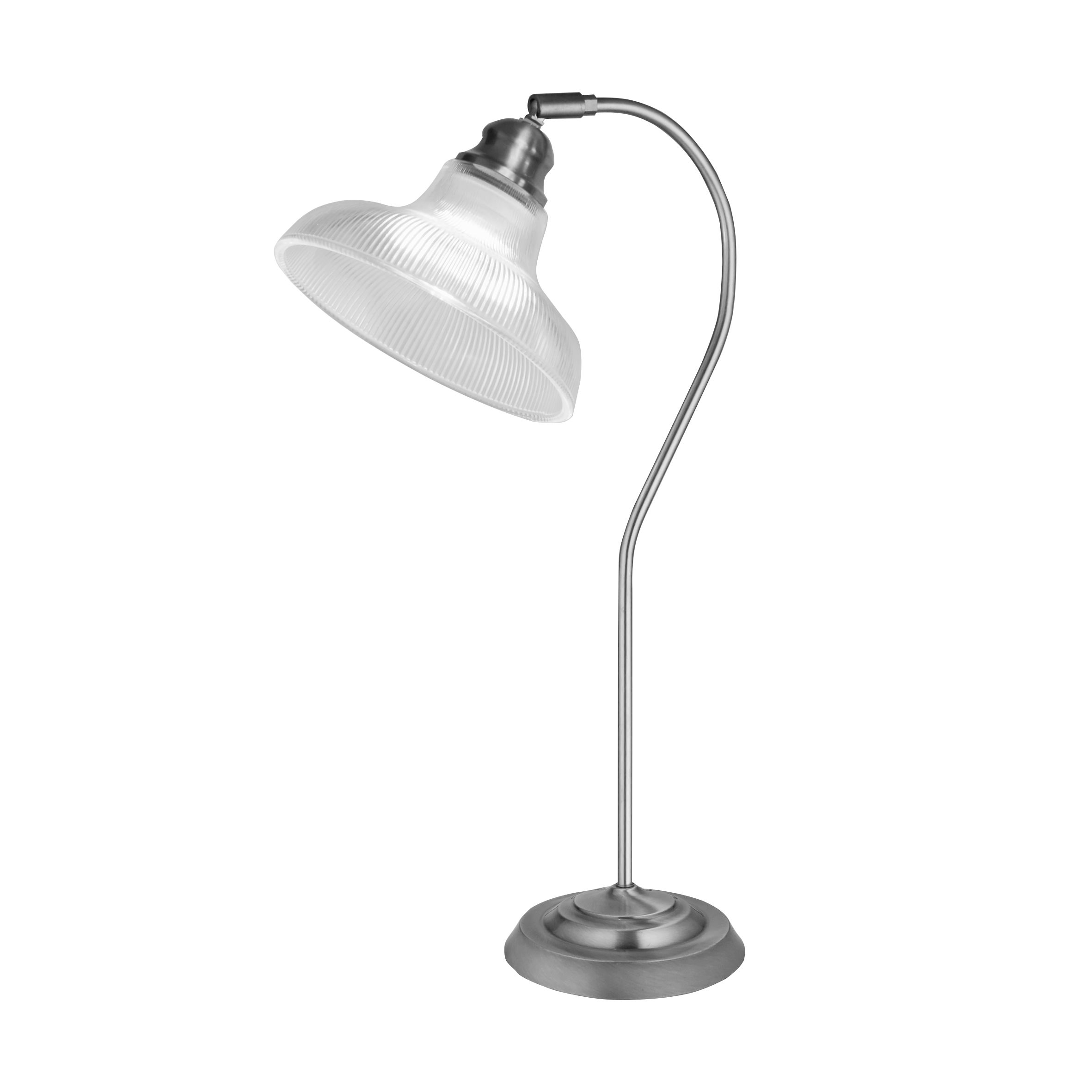 Bistro Iii Table Lamp, Satin Silver, Halophane Glass