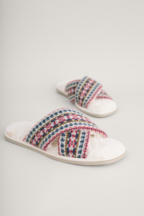 Night Ships Crossover Slip On Slippers Fair Isle Pattern