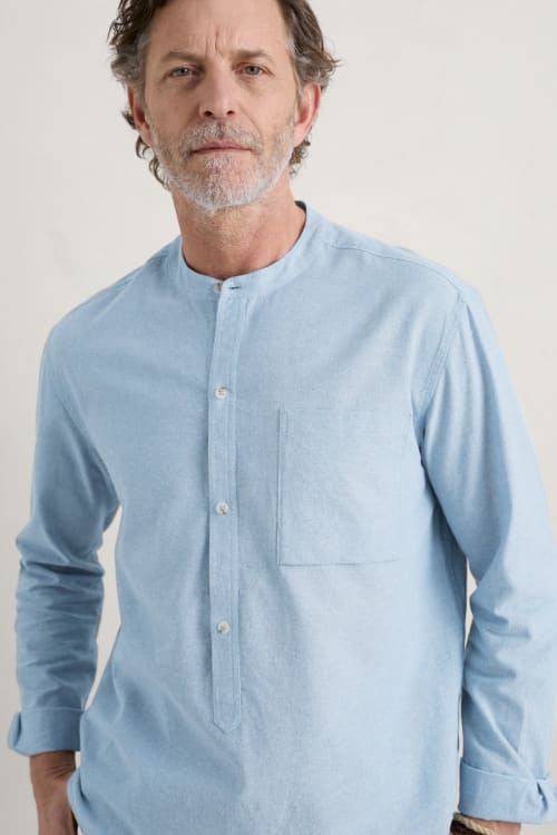 Men's Organic Cotton Chambray Grandad Collar Shirt - Seasalt Cornwall