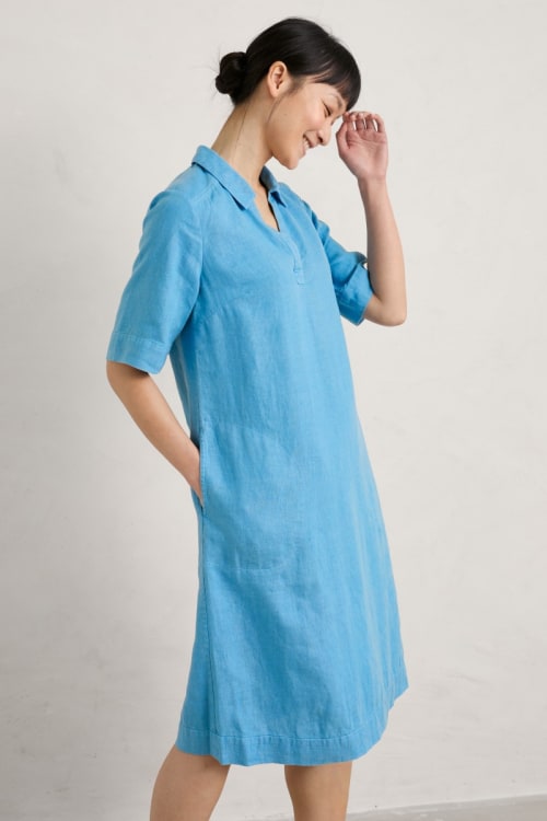 blue linen shift dress Womens Linen Shirt Dress in Navy main image 1