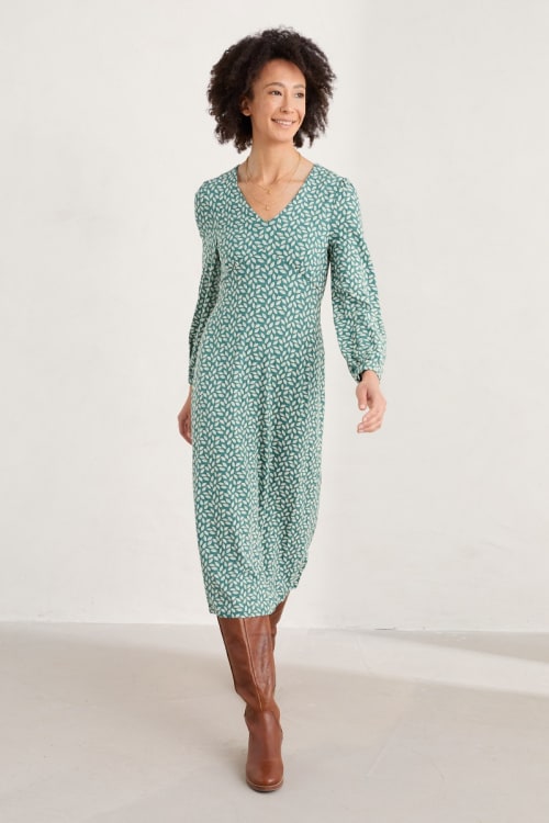 Wild Plum Jersey Dress - Midi length empire line dress - Seasalt Cornwall