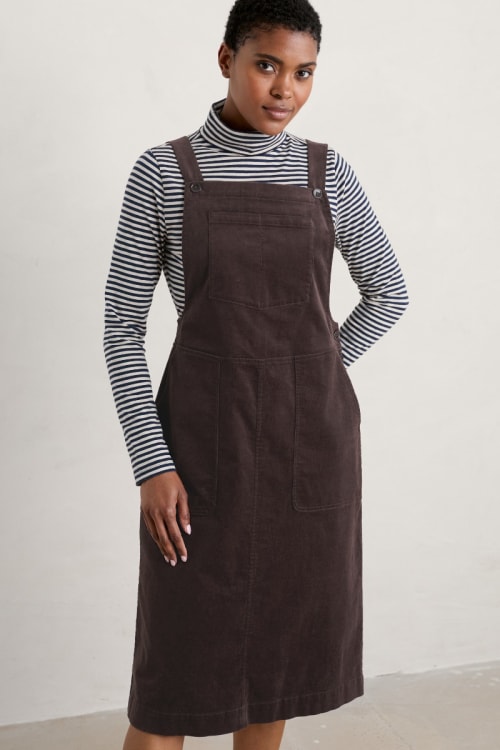 Wave Shape Pinafore Dress Dungaree-style Needlecord Dress