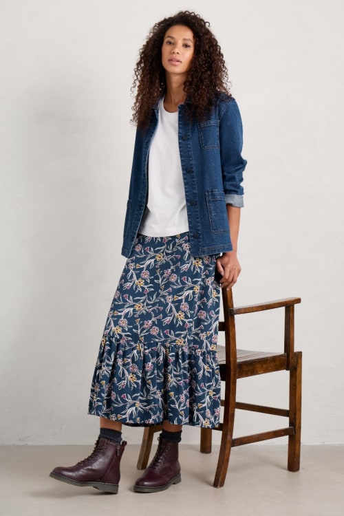 Wildflower Tiered Velvet Midi Skirt Winter Party Skirt Seasalt