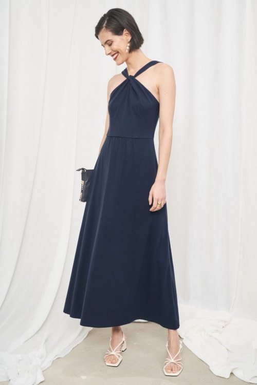 Faraway Sea Halter Neck Maxi Dress - Organic Cotton Jersey Summer - Seasalt Cornwall Faraway Sea Halter Neck Maxi Dress - Organic Cotton Jersey Summer - Seasalt Cornwall