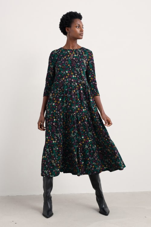 women's a line dresses with sleeves Grace High Quality A-line Dress with Long Sleeves 4 / Navy Blue