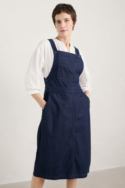 white christmas dresses Seasalt Stone Sculpture blue denim pinafore dress – The Frockery
