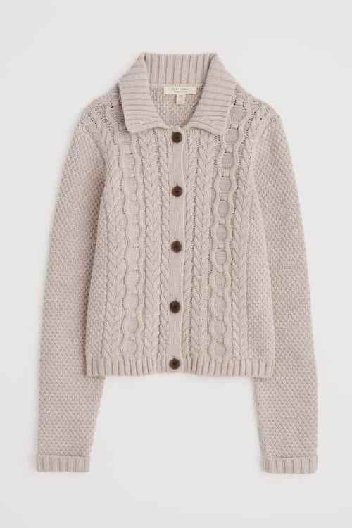 Forest Ridge Collared Cardigan - Organic Cotton Cable Knit
