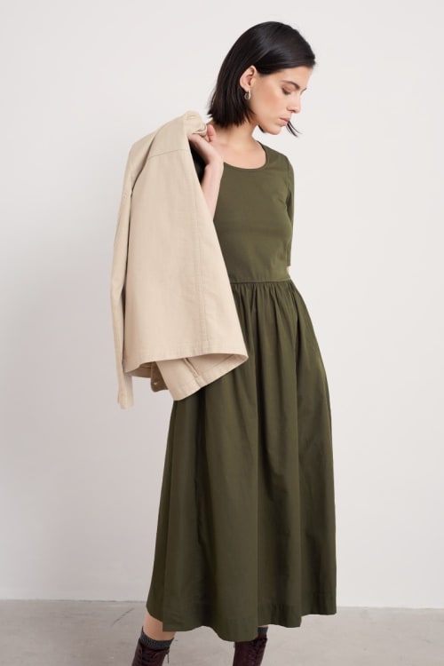 seasalt green dress Tree Fern Velvet Midi Dress
