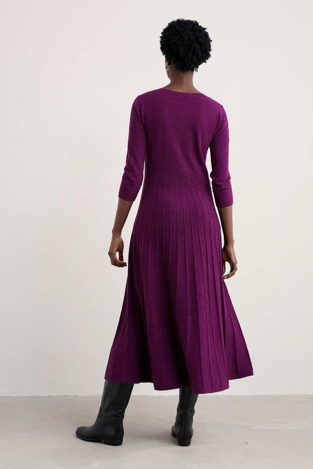 Midi Dress Woolen Gown Party Wear Folk Song Knitted Wool Blend
