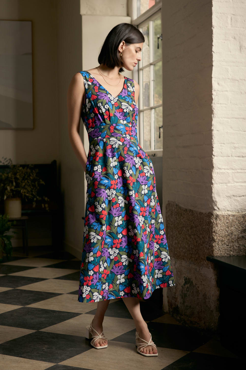 Sky Beyond Summer Sleeveless V-Neck Dress Organic Cotton