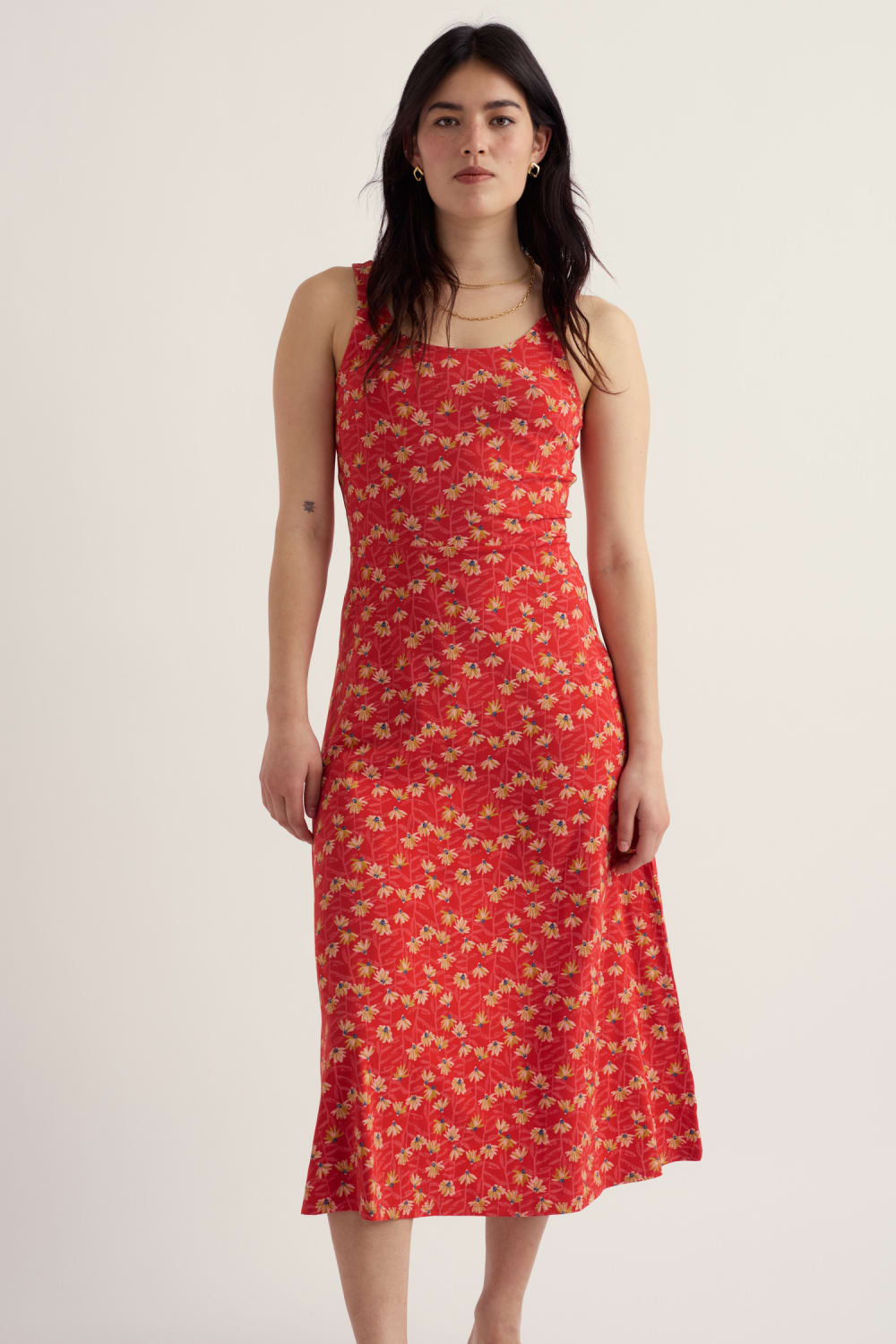 Red Jersey Summer Dress Uk Ditsy Print Angel Sleeve Midi Jersey Dress Red