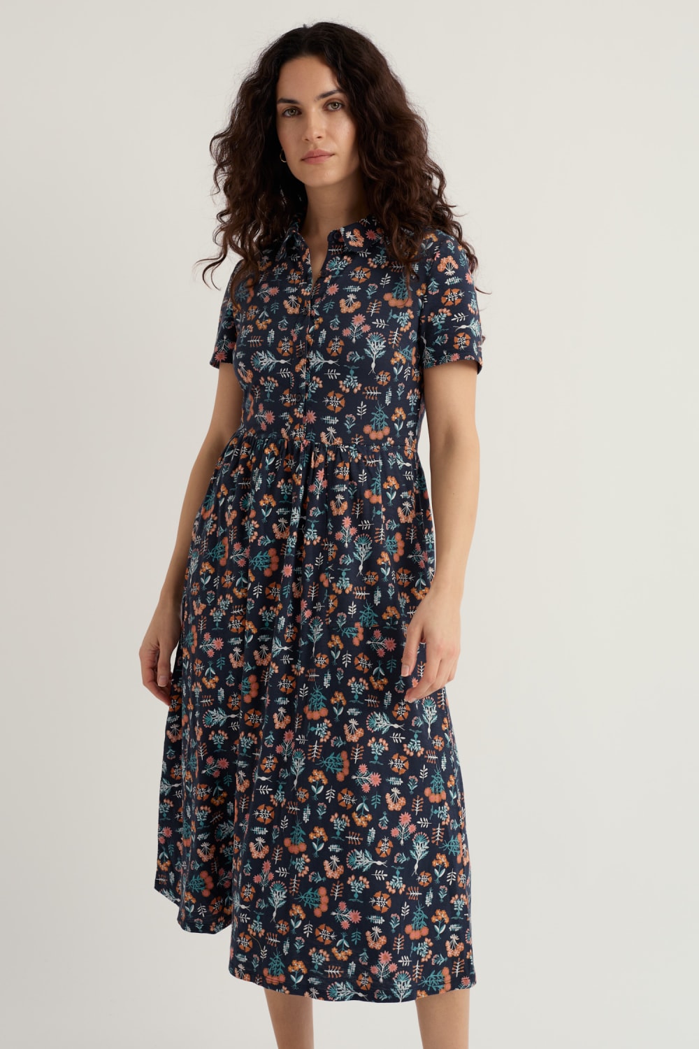 jersey midi shirt dress Max&Co. | Woman - Textured jersey midi shirt dress - Navy