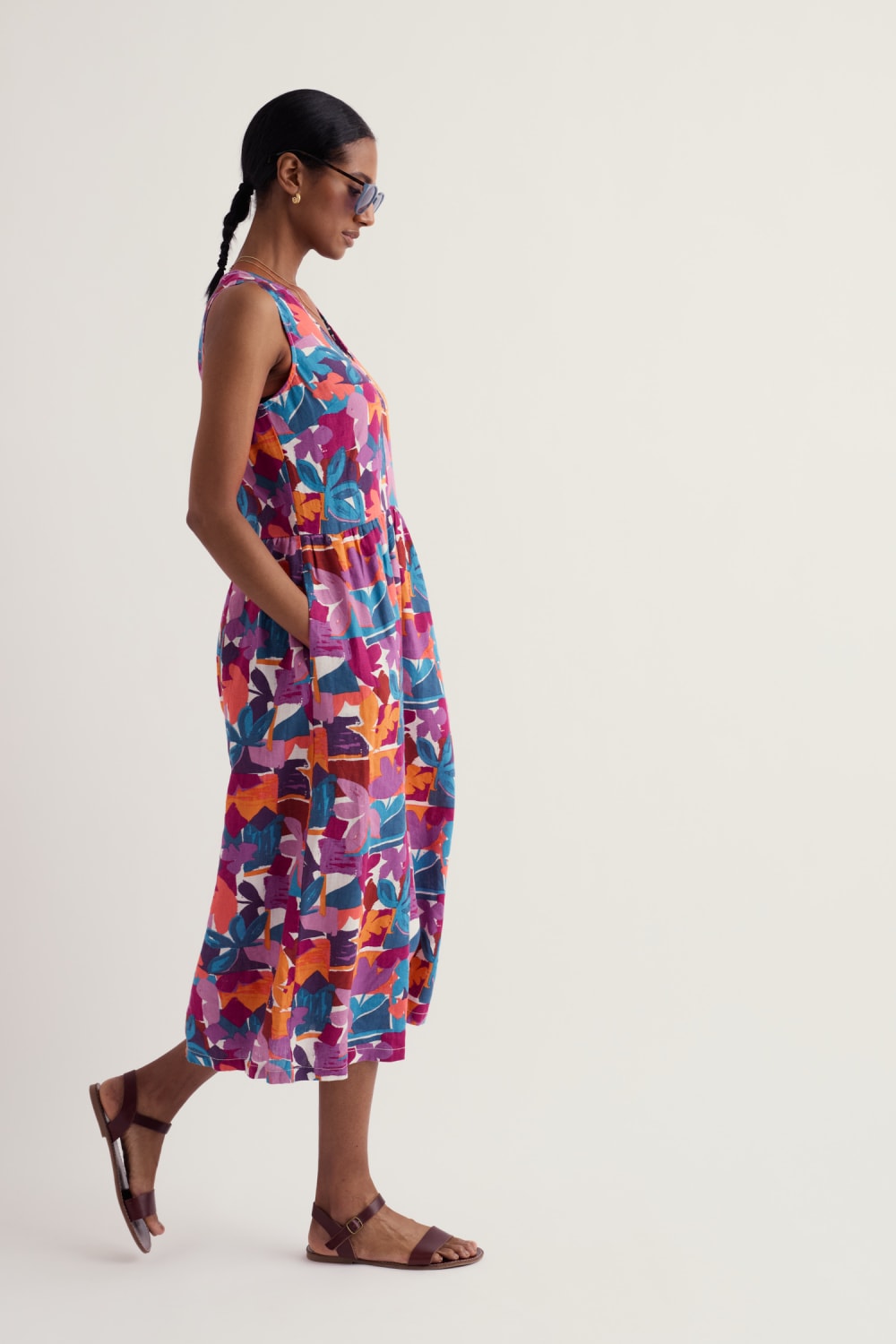 Lowland Heather V-neck Linen Midi Dress - Seasalt Cornwall